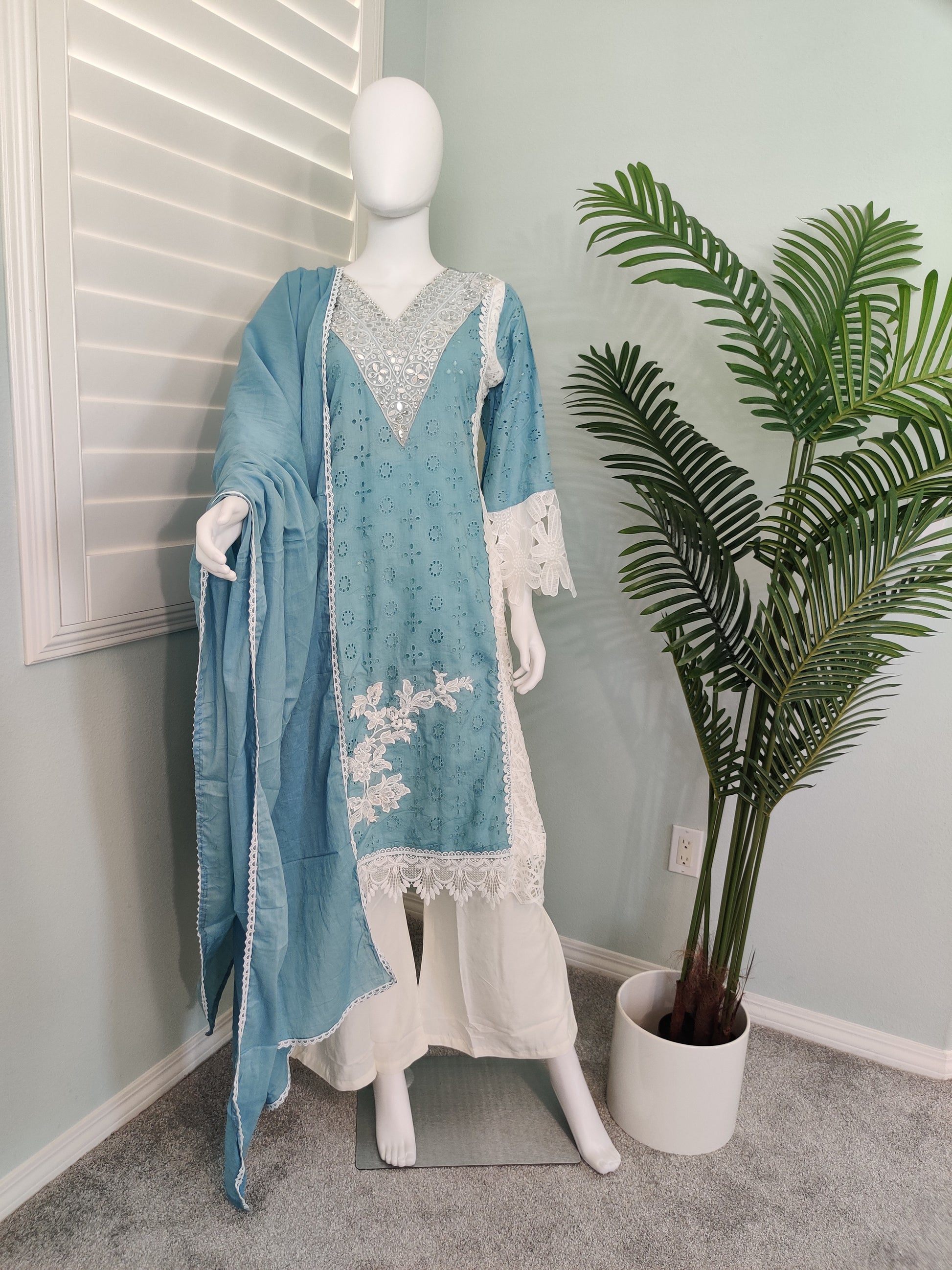 Powder Blue Pakistani Style Plazzo Kurta Set