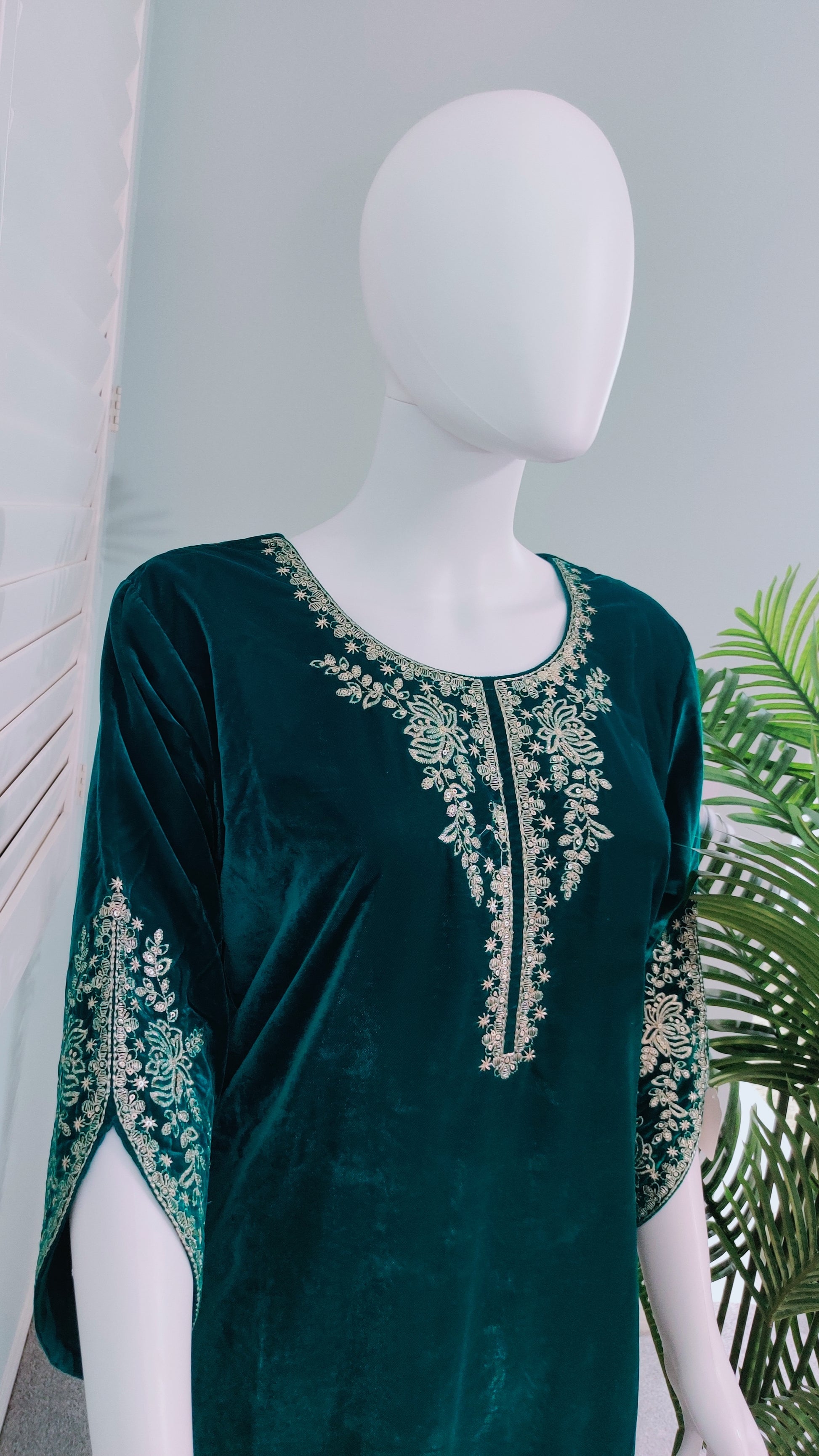 Embroidered Emerald Green Velvet Suit With Embroidered Dupatta