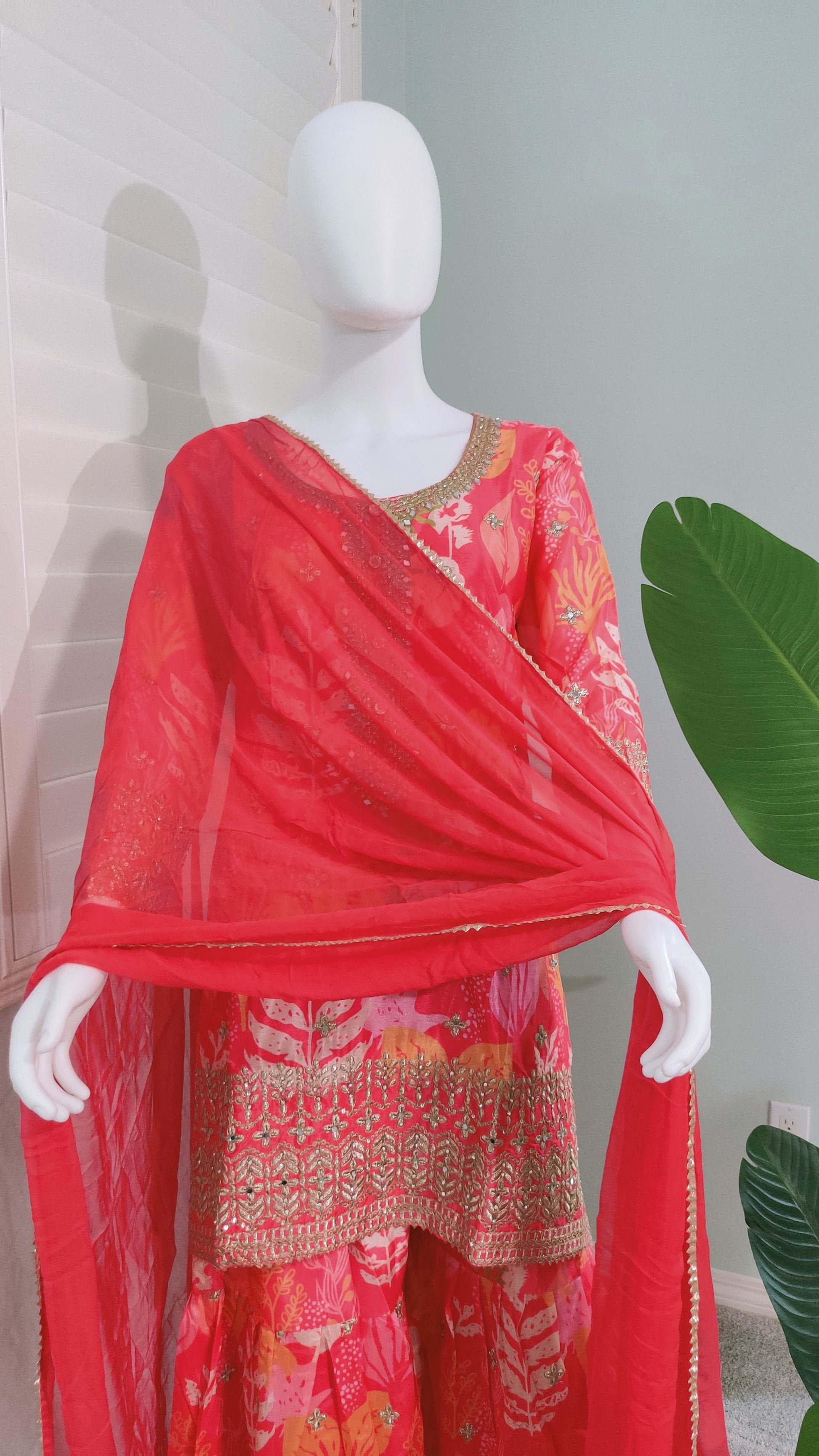 🤍Chinon Fabric Digital Printed Sharara Suit Set