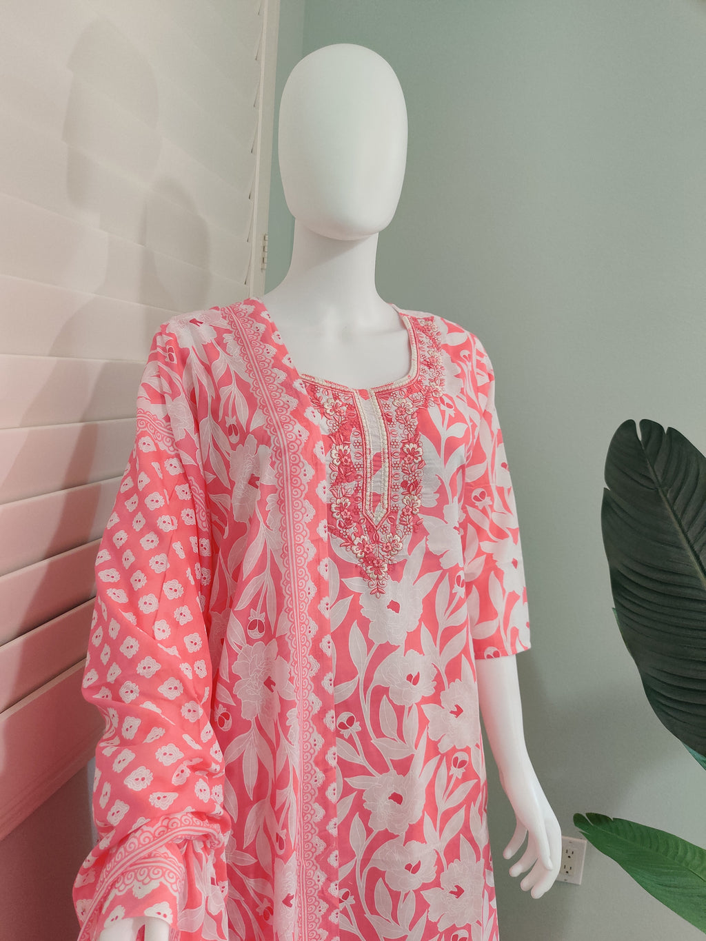 Light Pink Summer Wear Printed Cotton Kurta Set