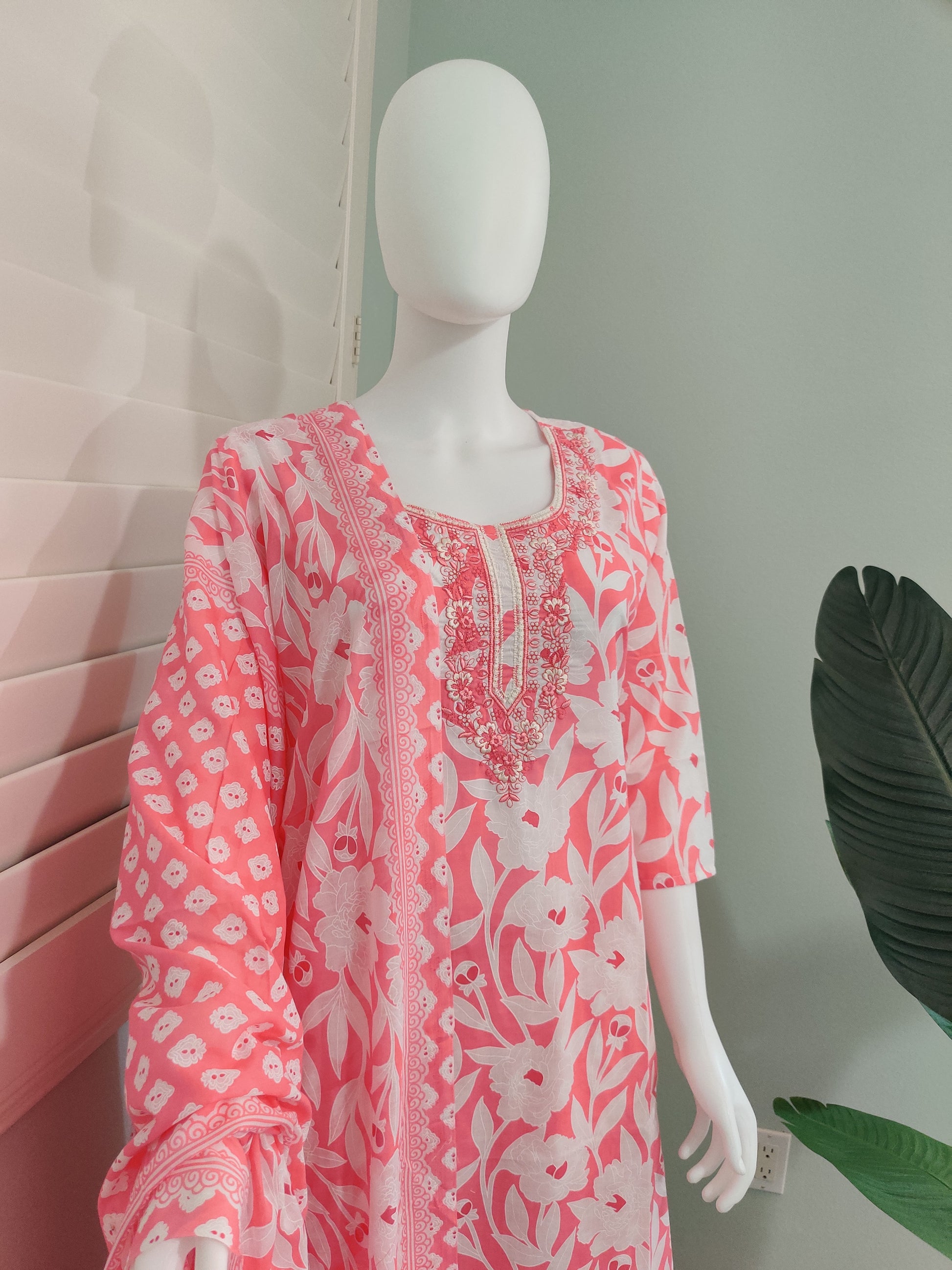 Light Pink Summer Wear Printed Cotton Kurta Set