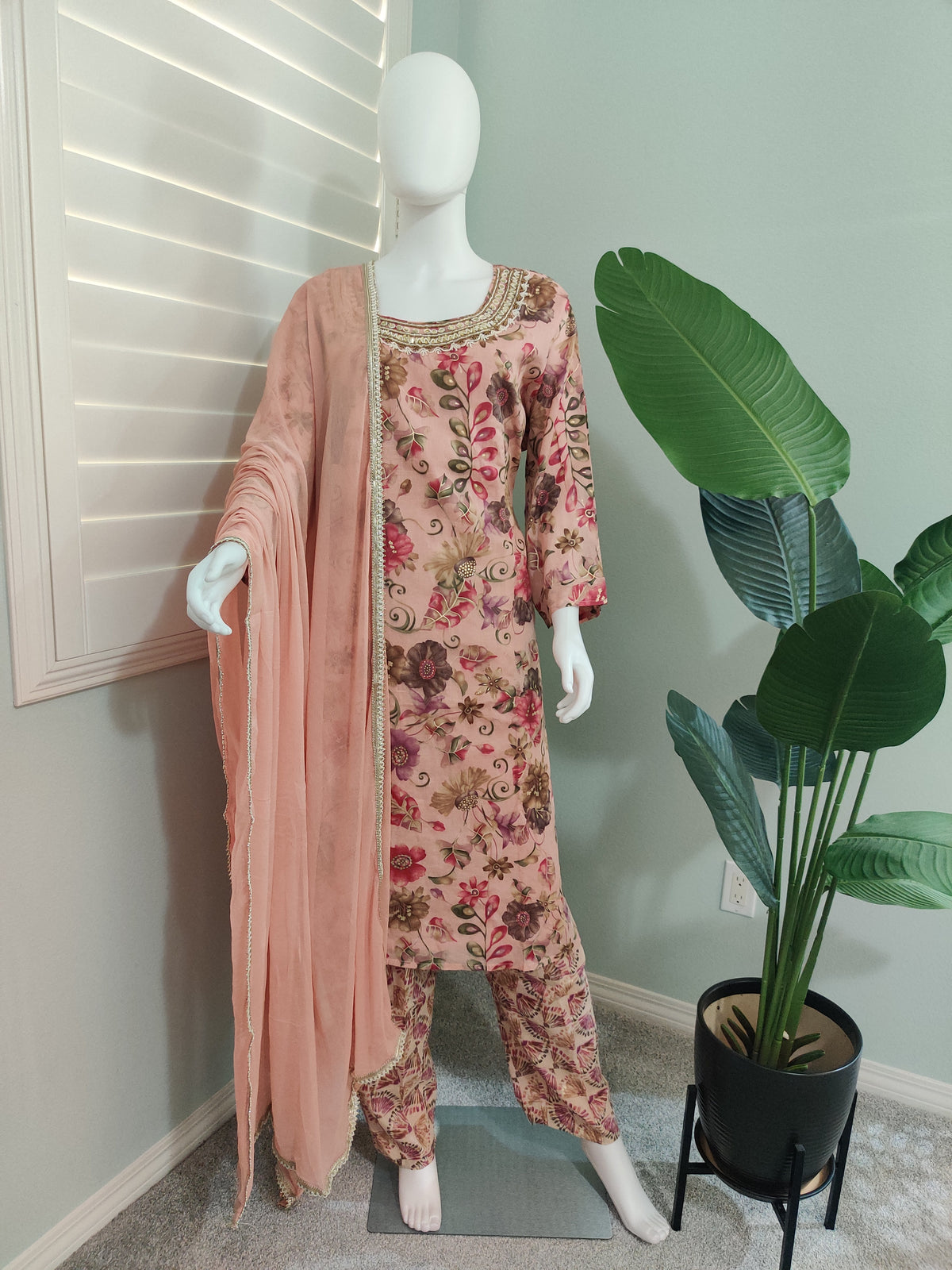 Floral Elegance Cotton Kurta Set (Plus Size)