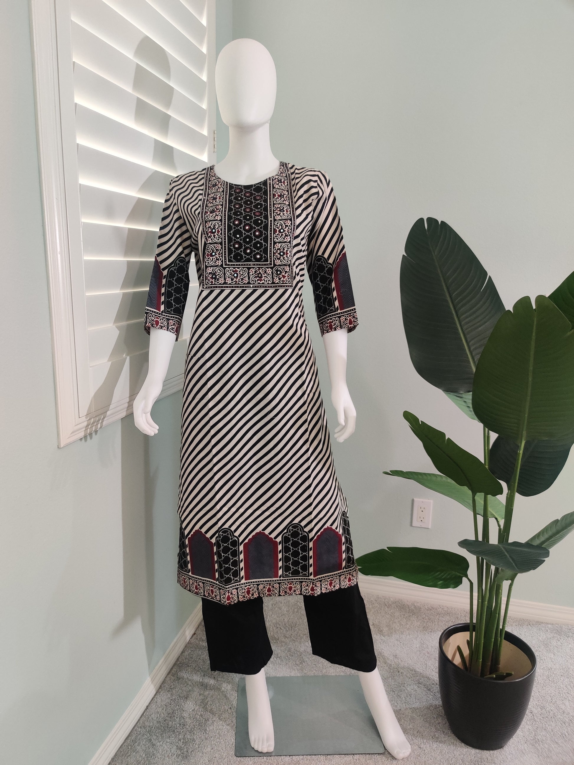 Black Digital Print Cotton Kurta Set
