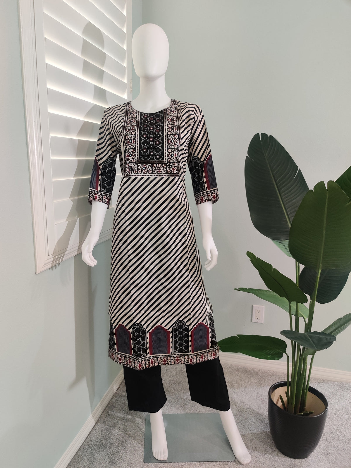 Black Digital Print Cotton Kurta Set