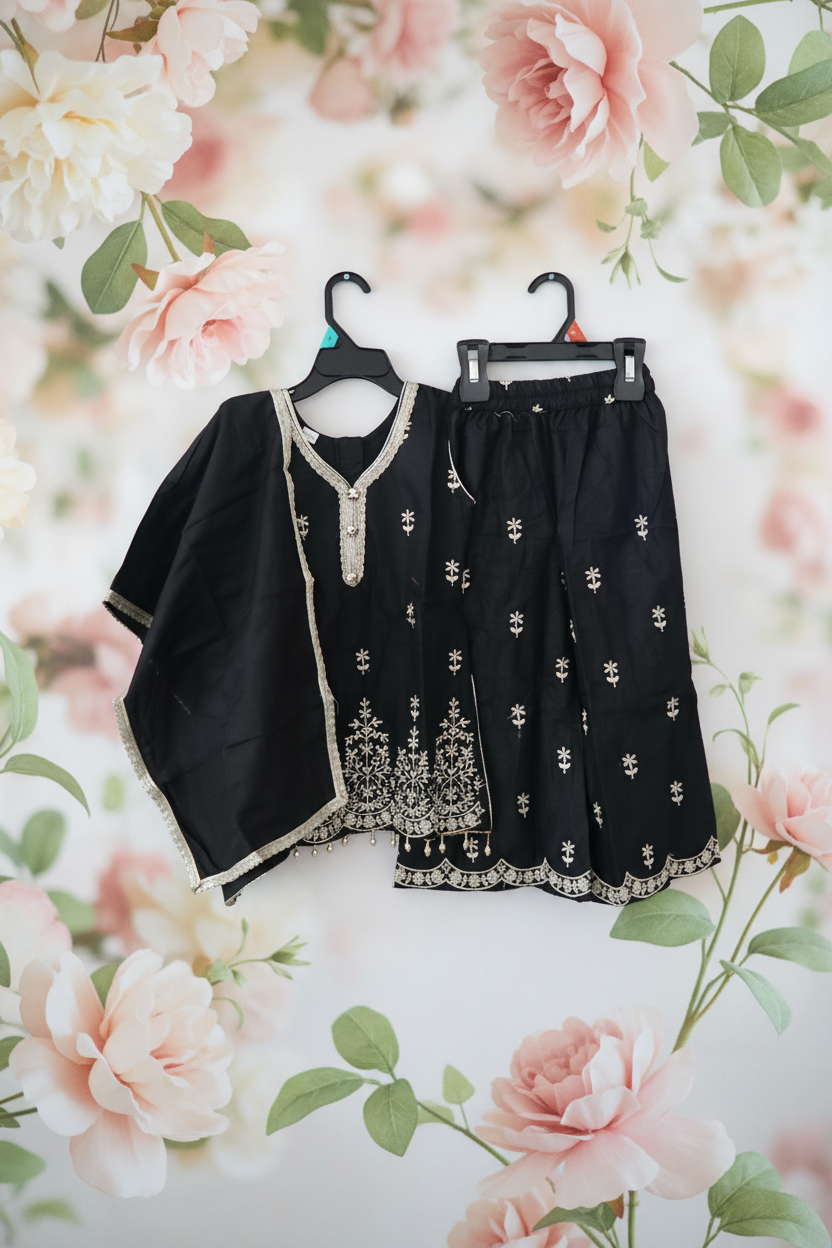 Black Cotton Kurta Plazzo set for girls