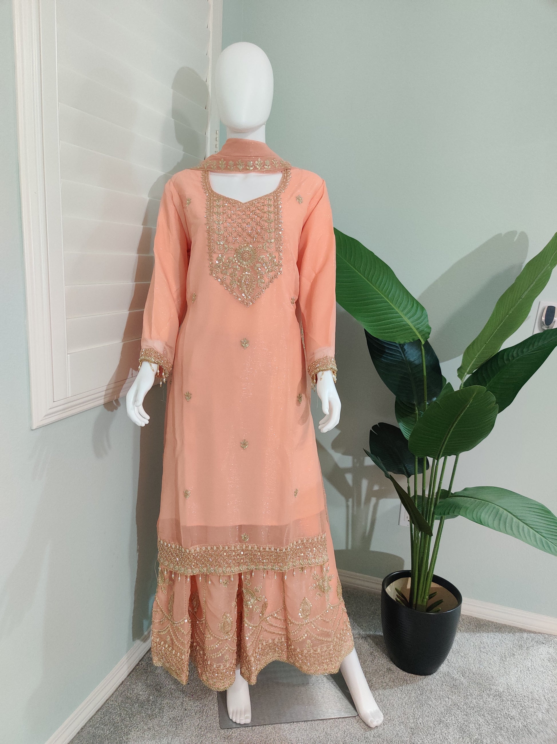 Pakistani Handwork Embroidered Plazzo Kurta Set