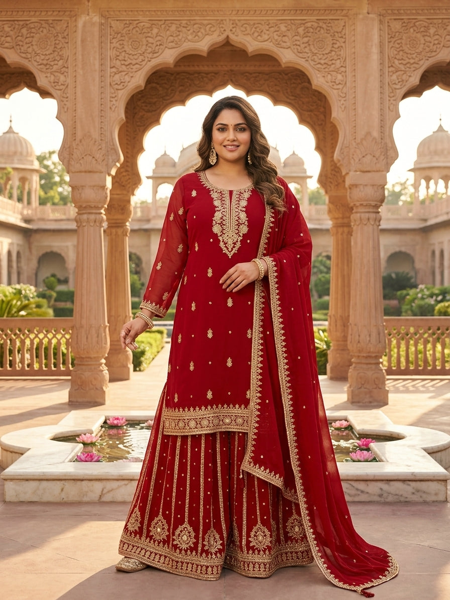 Zari Embroidered Skirt Kurta Set (Plus Size)