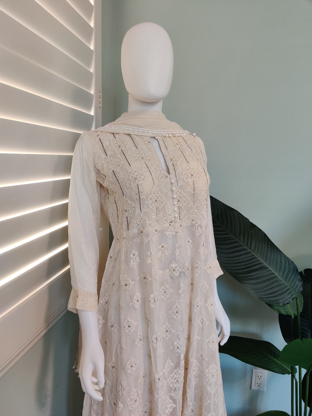 Cream Chikankari Embroidered Palazzo Kurta Set