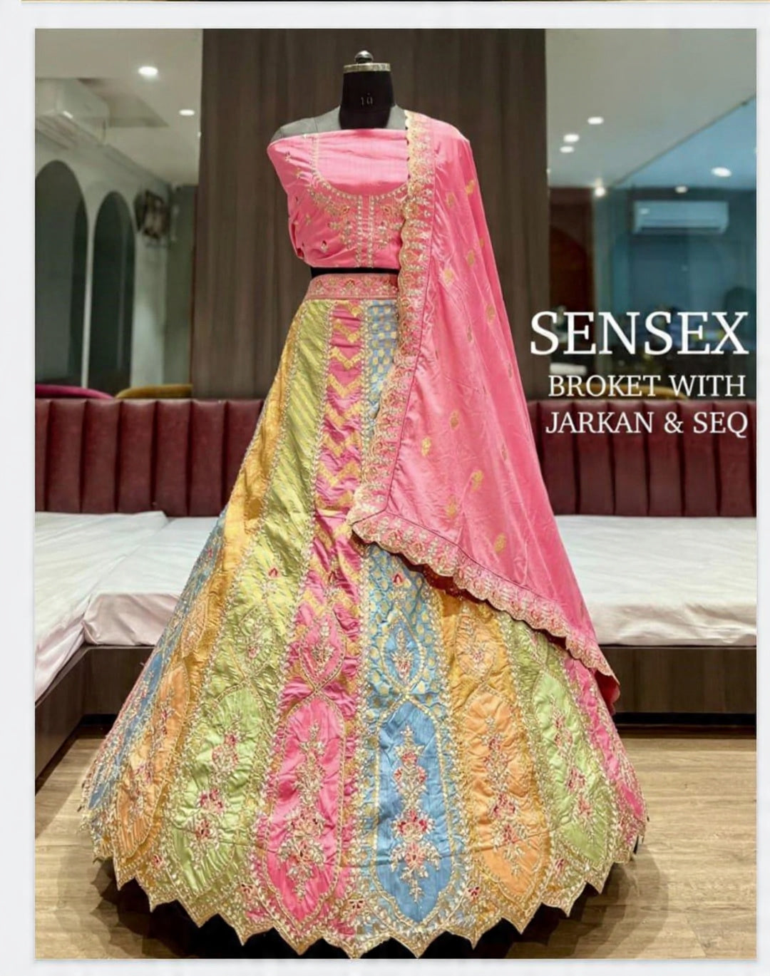 Banarasi Silk Multicolored Embroidered Lehnga