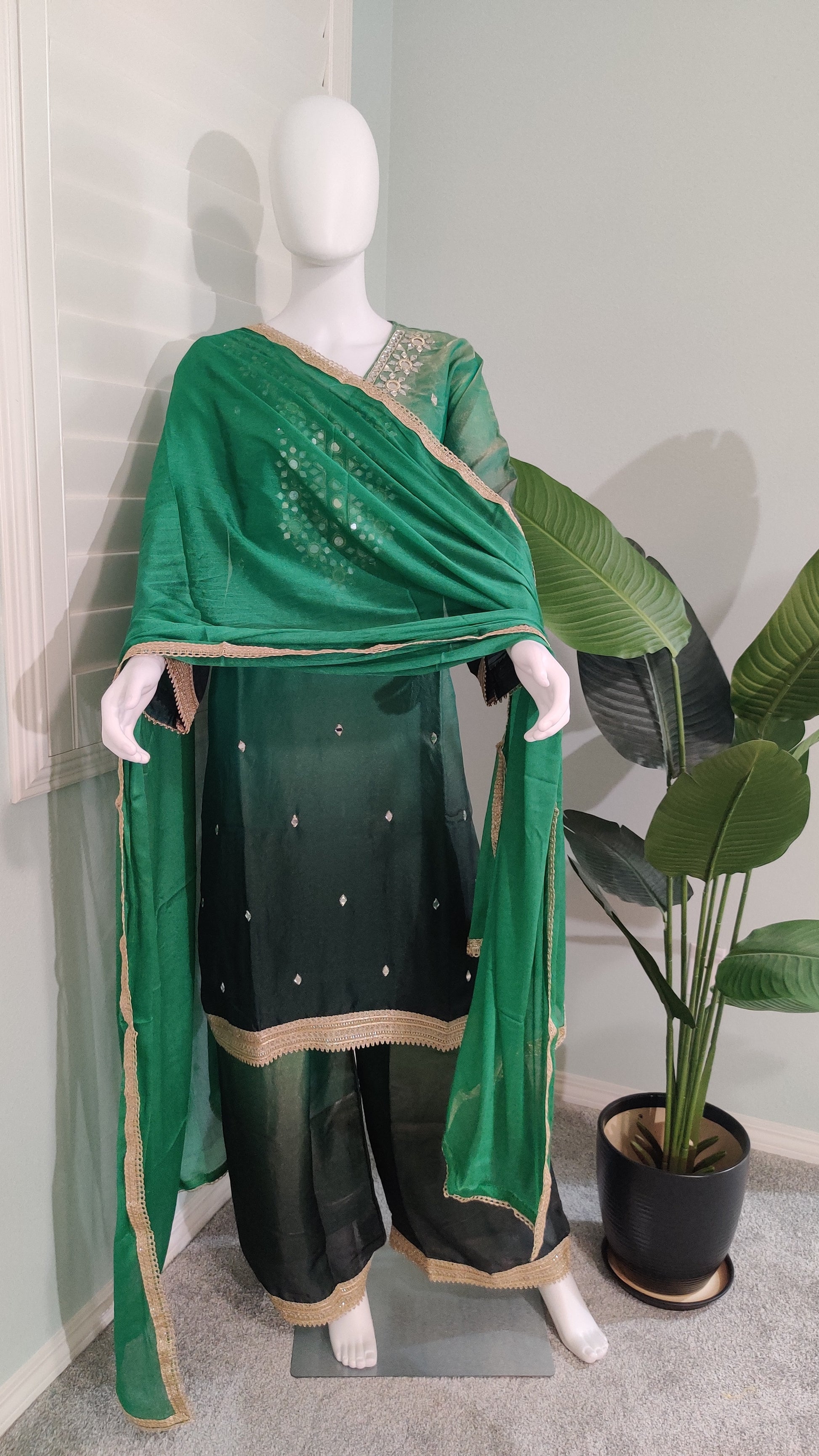 Shimmer Tissue Based Mirror Work Plazzo Suit Plus Size