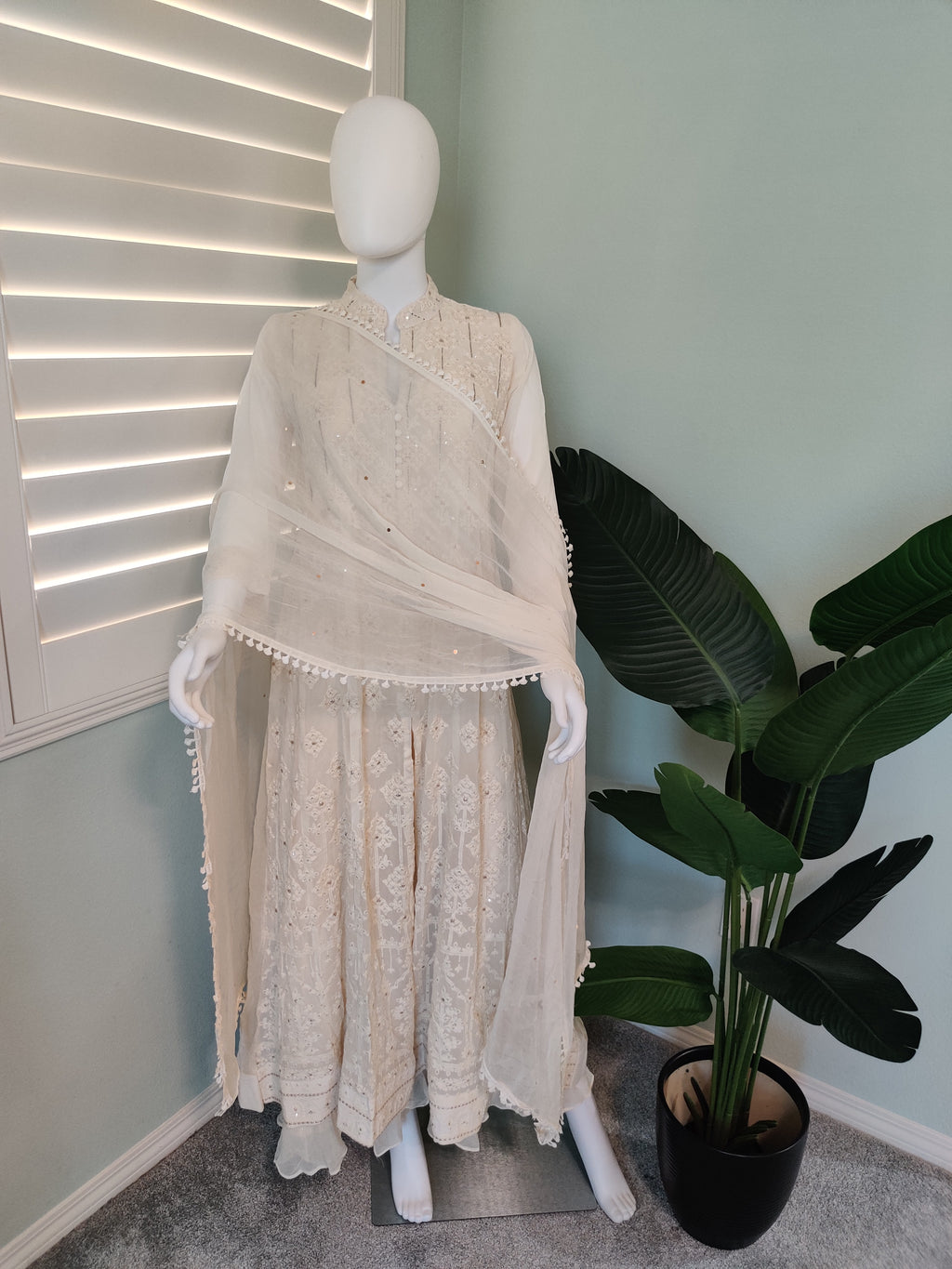 Cream Chikankari Embroidered Palazzo Kurta Set