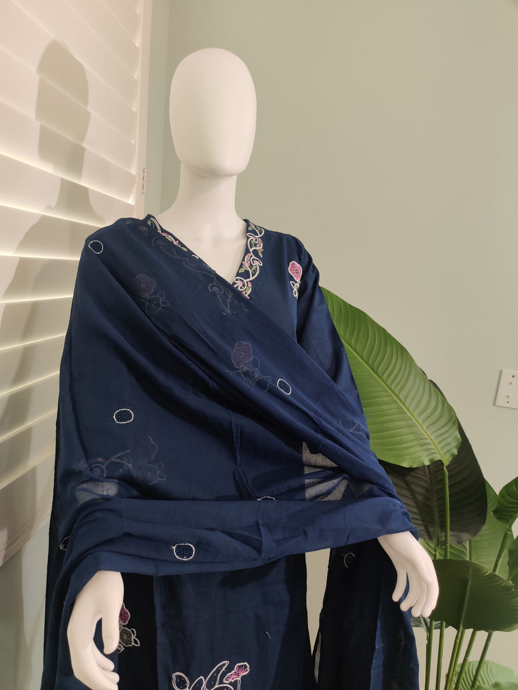 Navy Sequin Embroidered Cotton Kurta Set