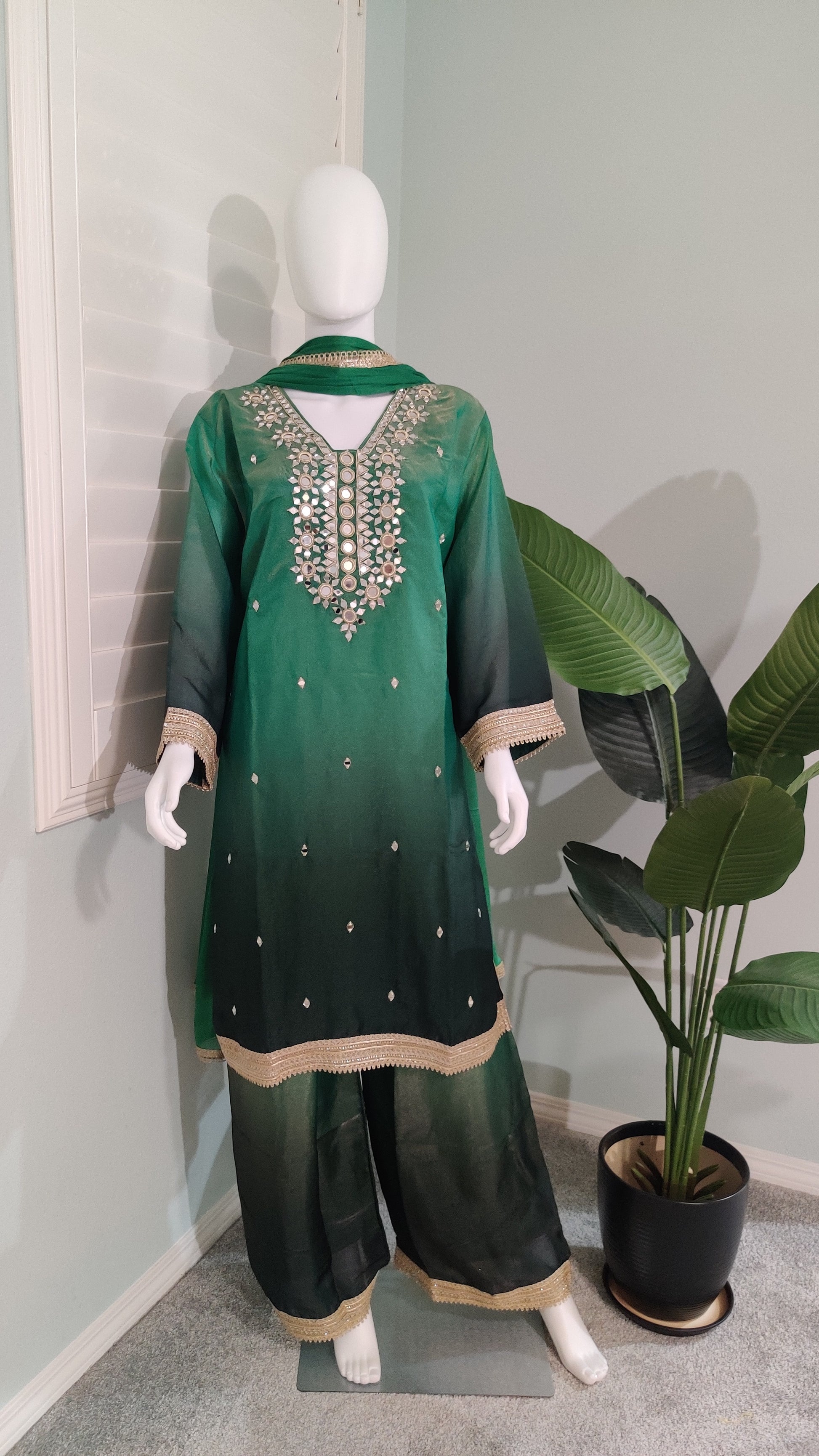 Shimmer Tissue Based Mirror Work Plazzo Suit Plus Size