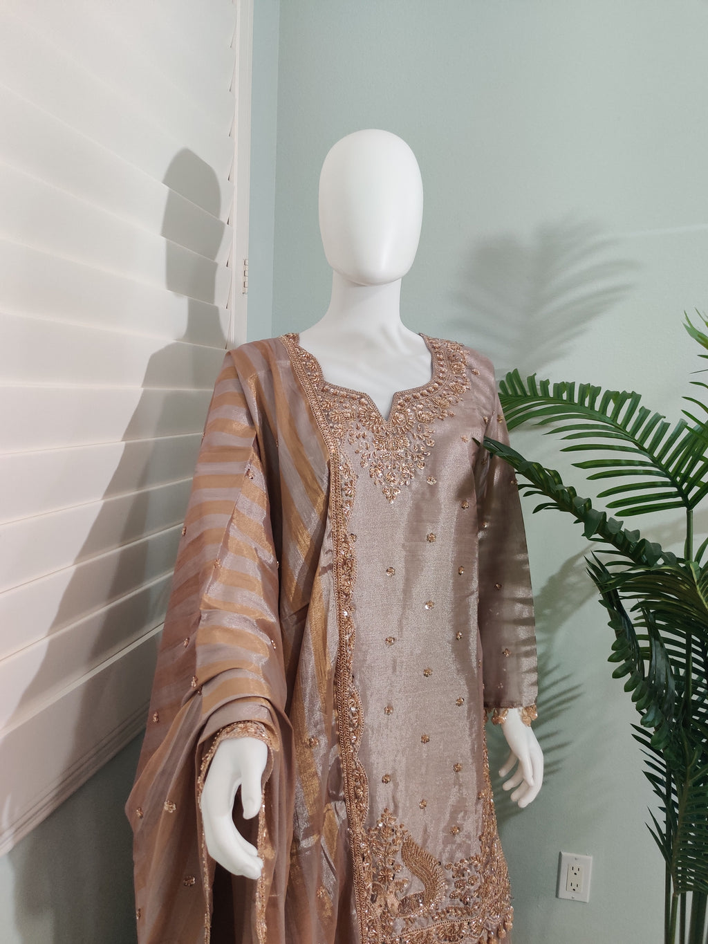 Lavender-Golden Handwork Embroidered Wedding Wear Plazzo Suit