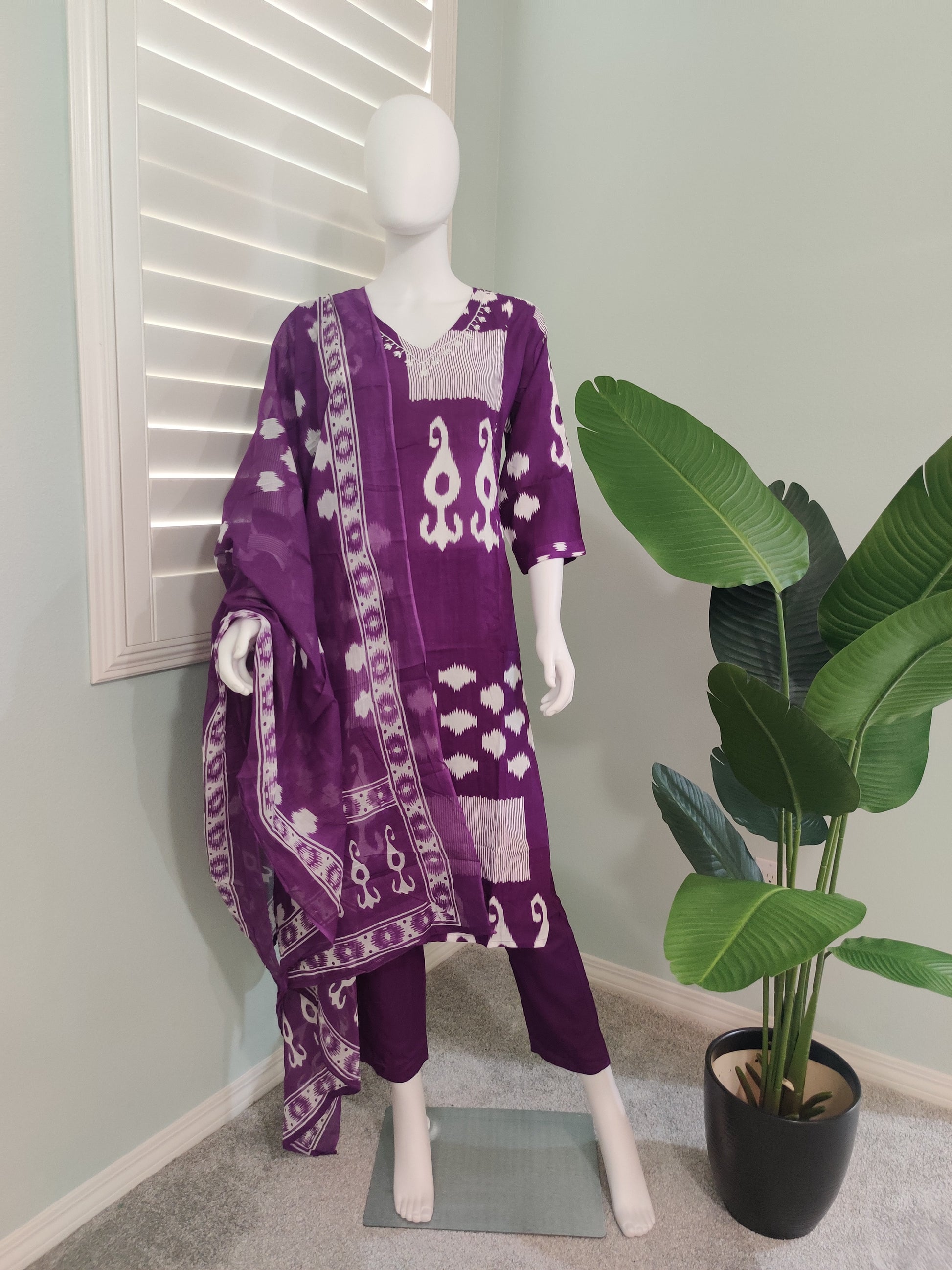 Purple Digital Print Cotton Kurta Set