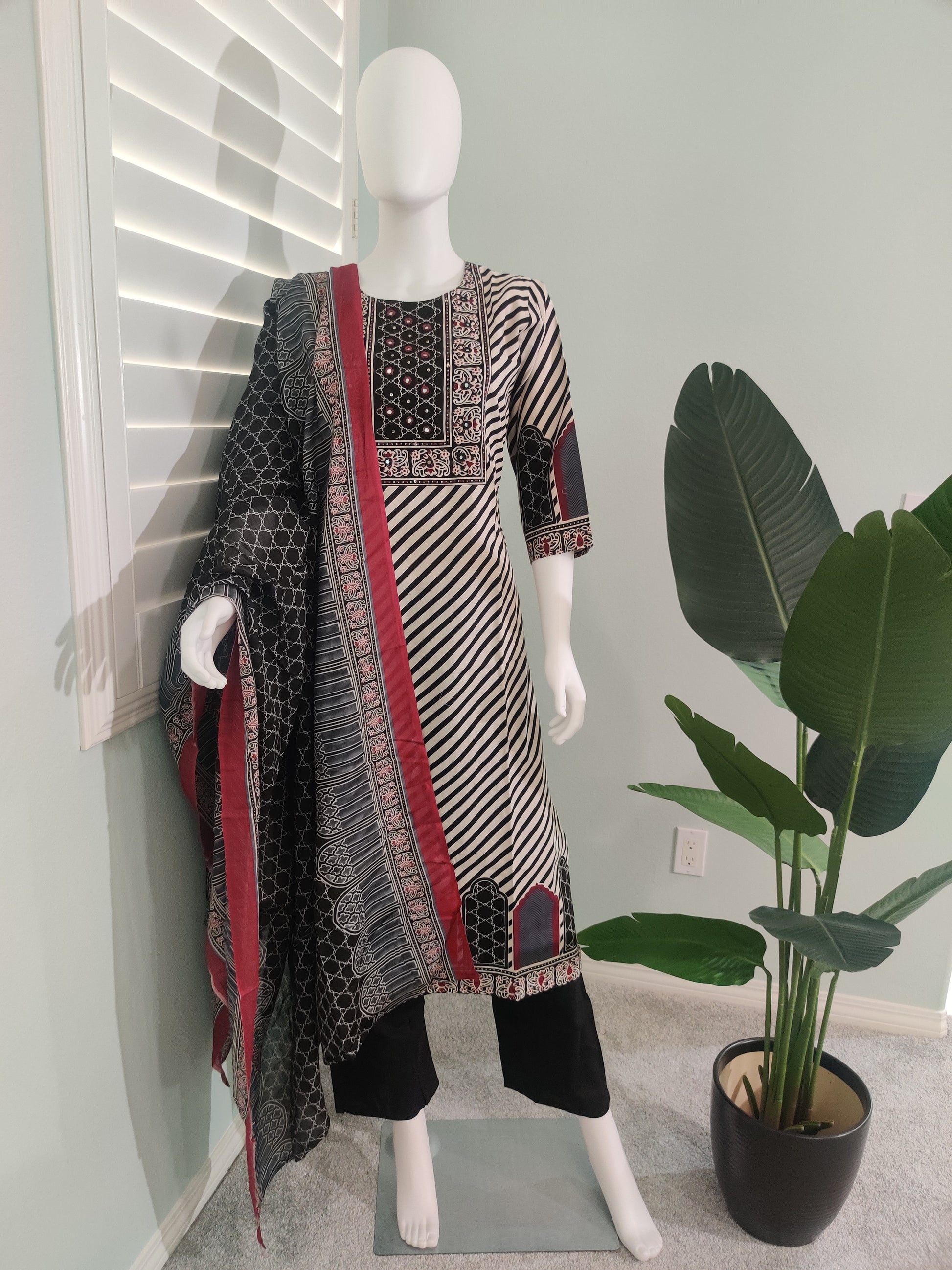 Black Digital Print Cotton Kurta Set