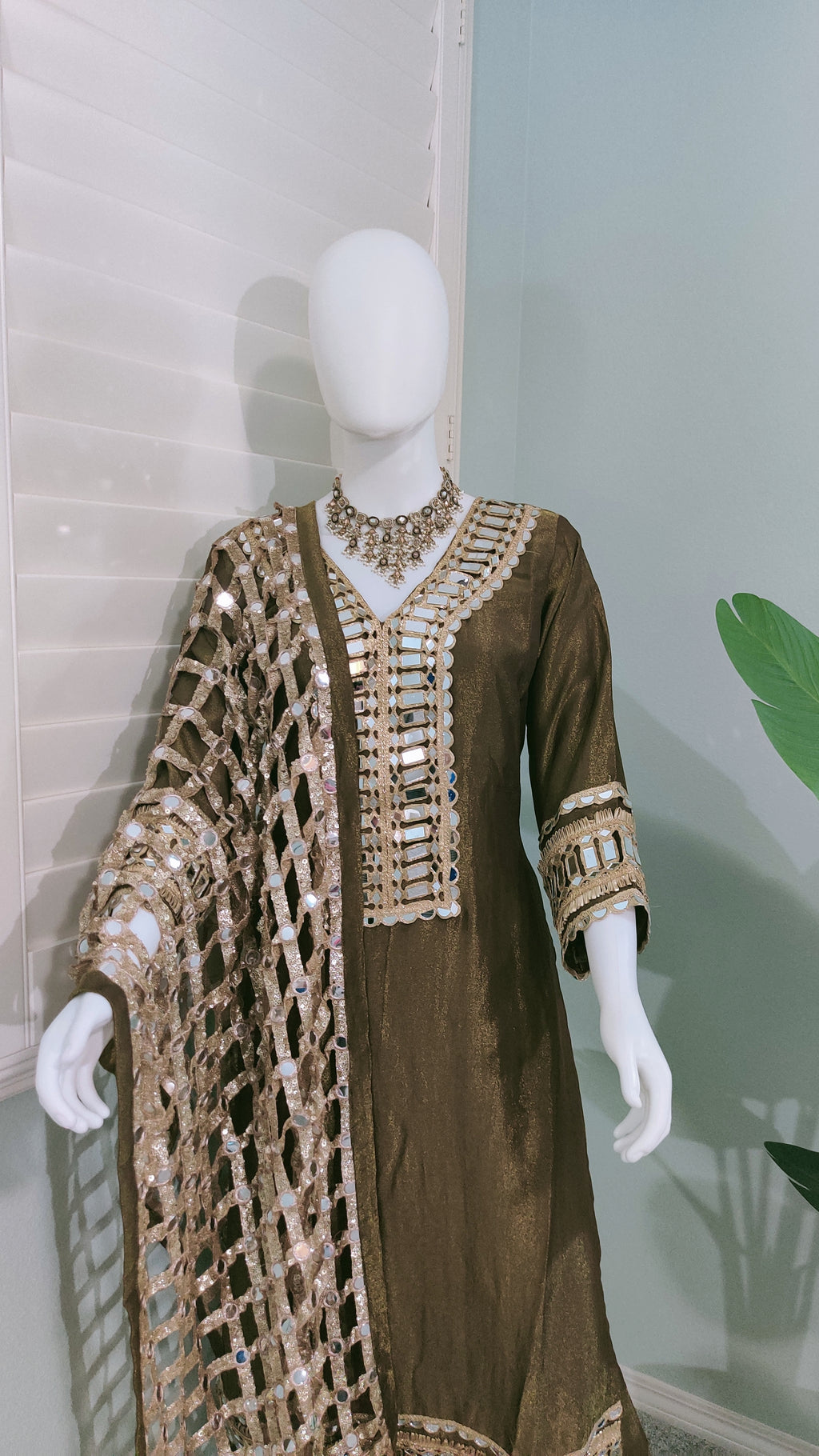 Sage Green Tissue Shimmer Kurta Set