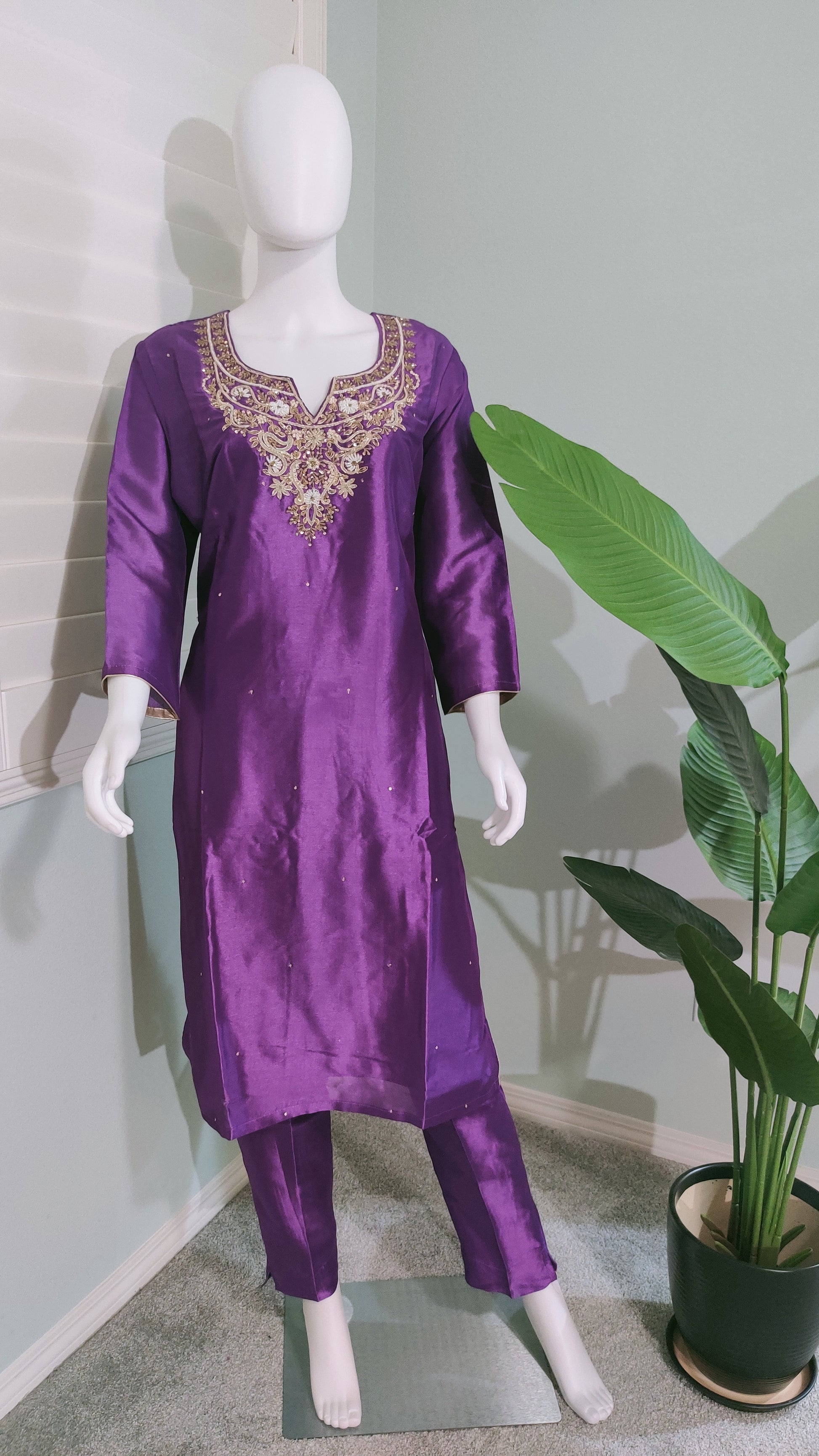 Purple Dola Silk Kurta Set