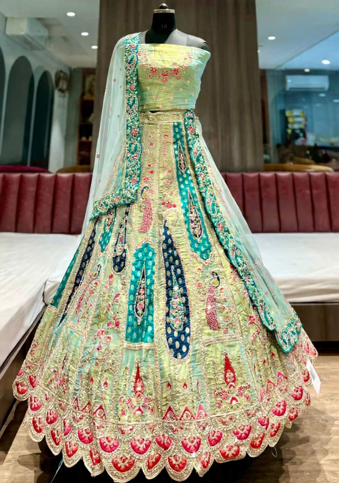 Regal Banarasi Silk Light Green Party Wear Lehenga