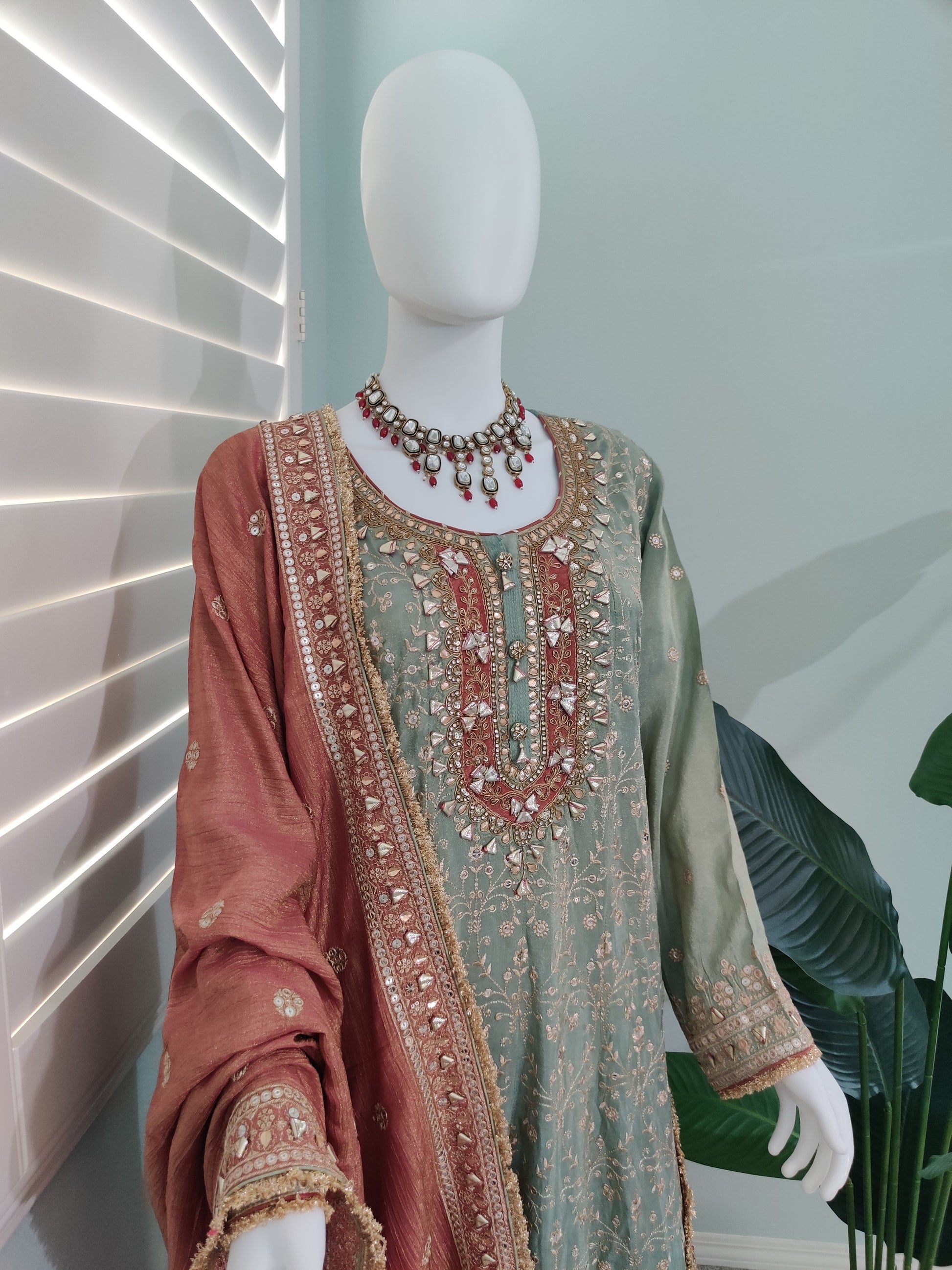 Pastel Green Party Wear Anarkali Kurta with Dupatta