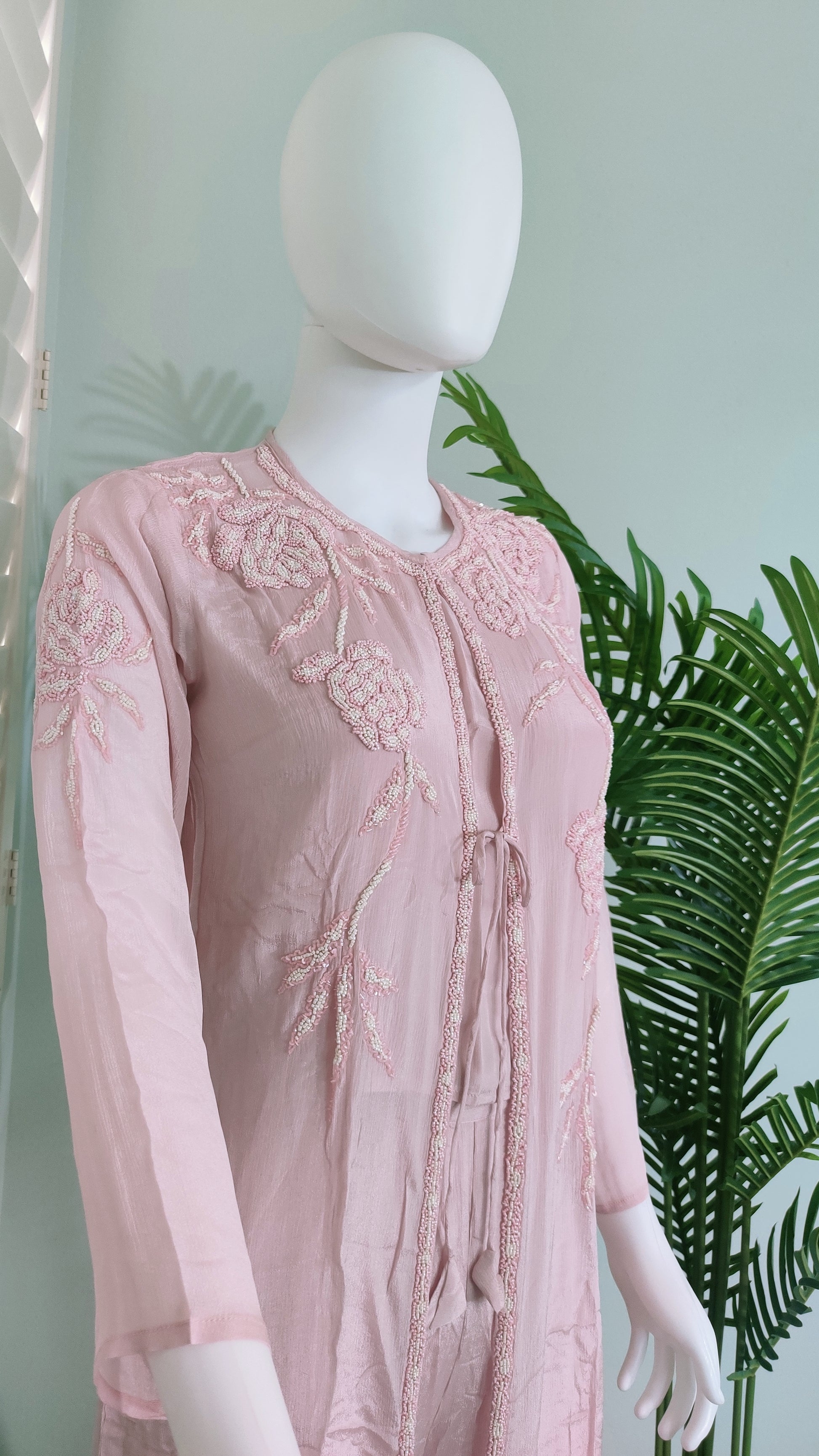 🌸 Blush Bloom: Three-Piece Indo-Western Set with Removable Jacket