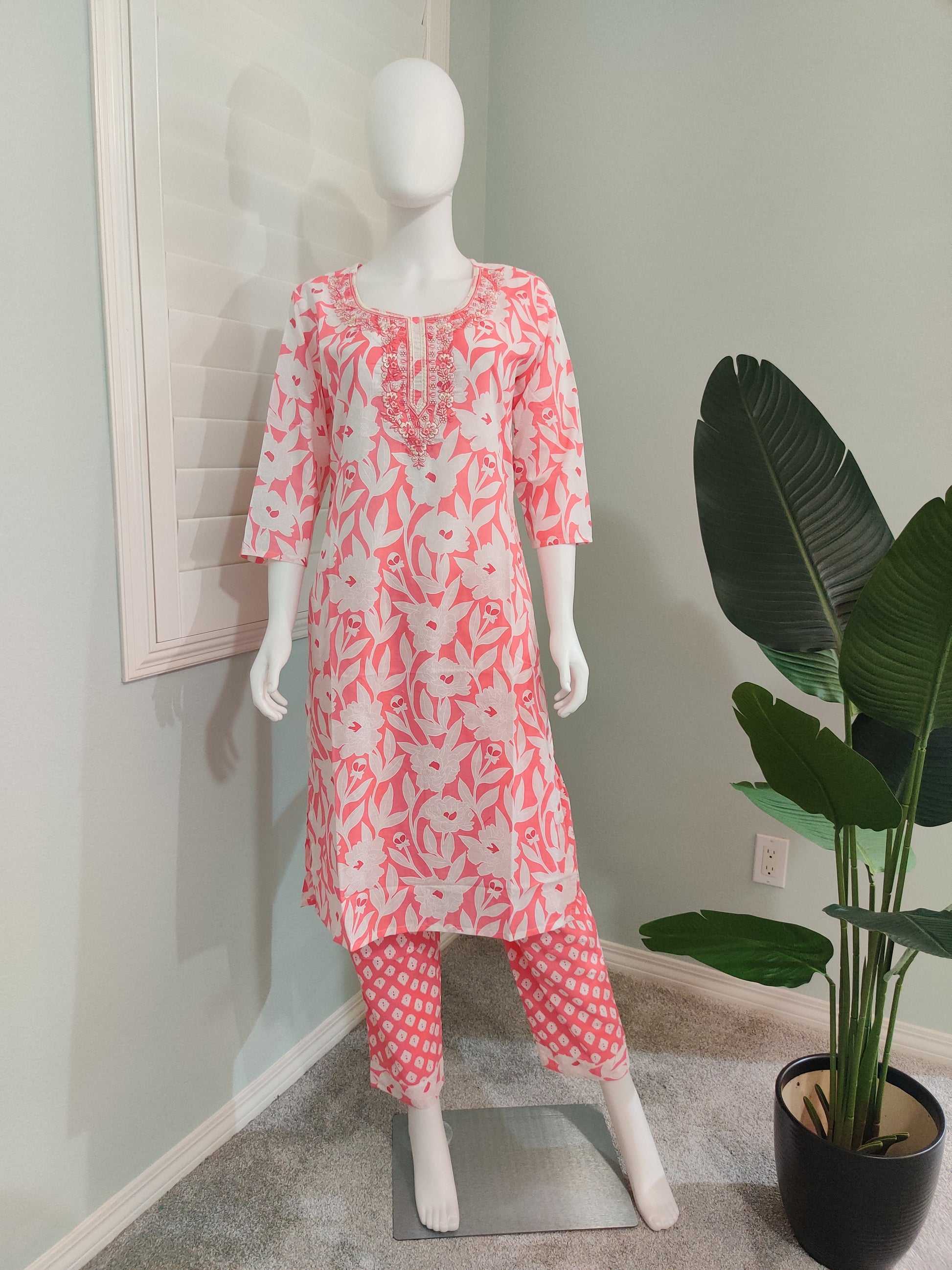 Light Pink Summer Wear Printed Cotton Kurta Set