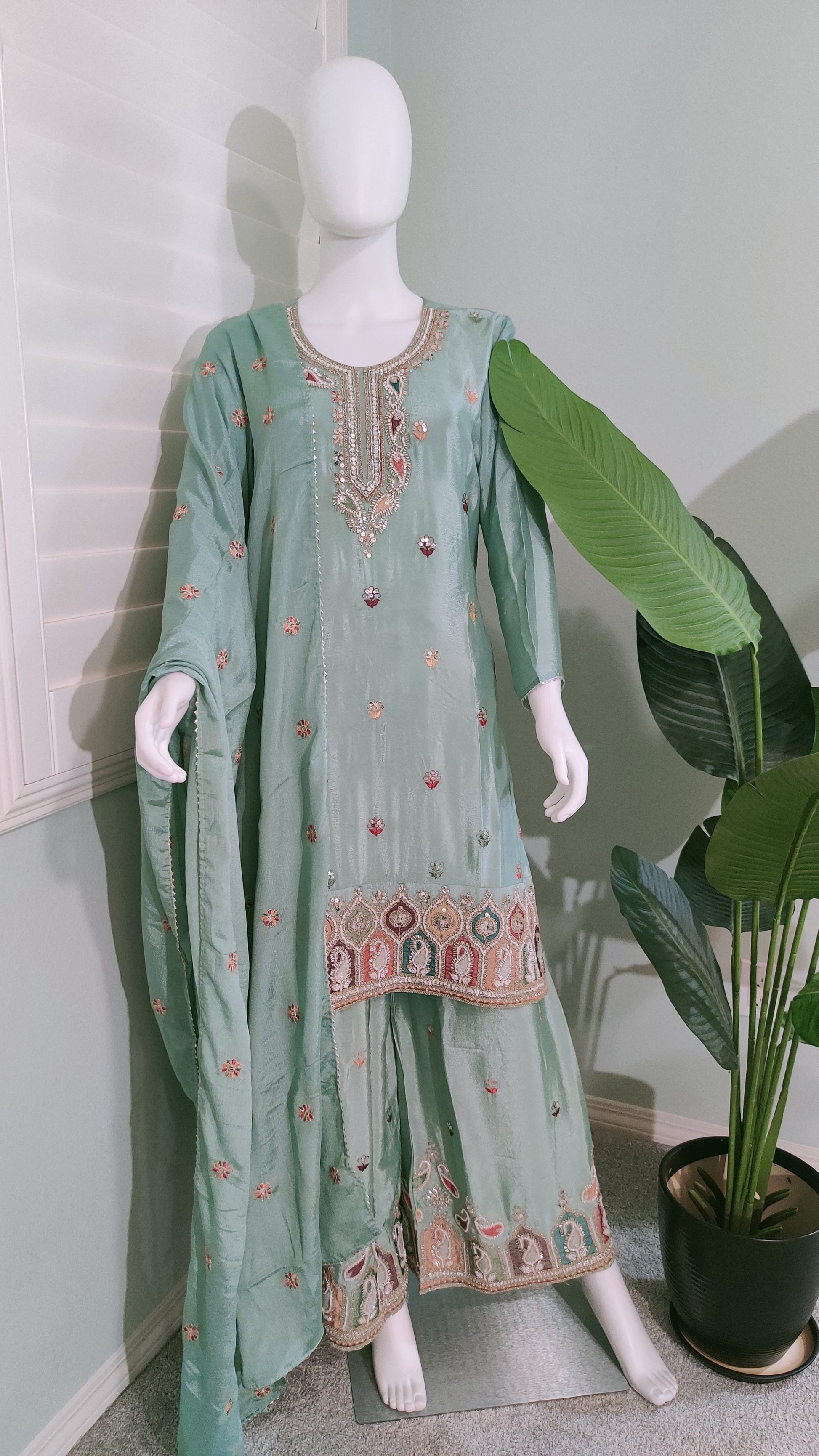 Chinon Multi Embroidered Plazzo Kurta set