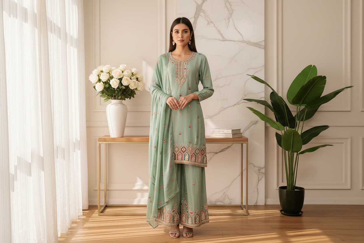 Chinon Multi Embroidered Plazzo Kurta set