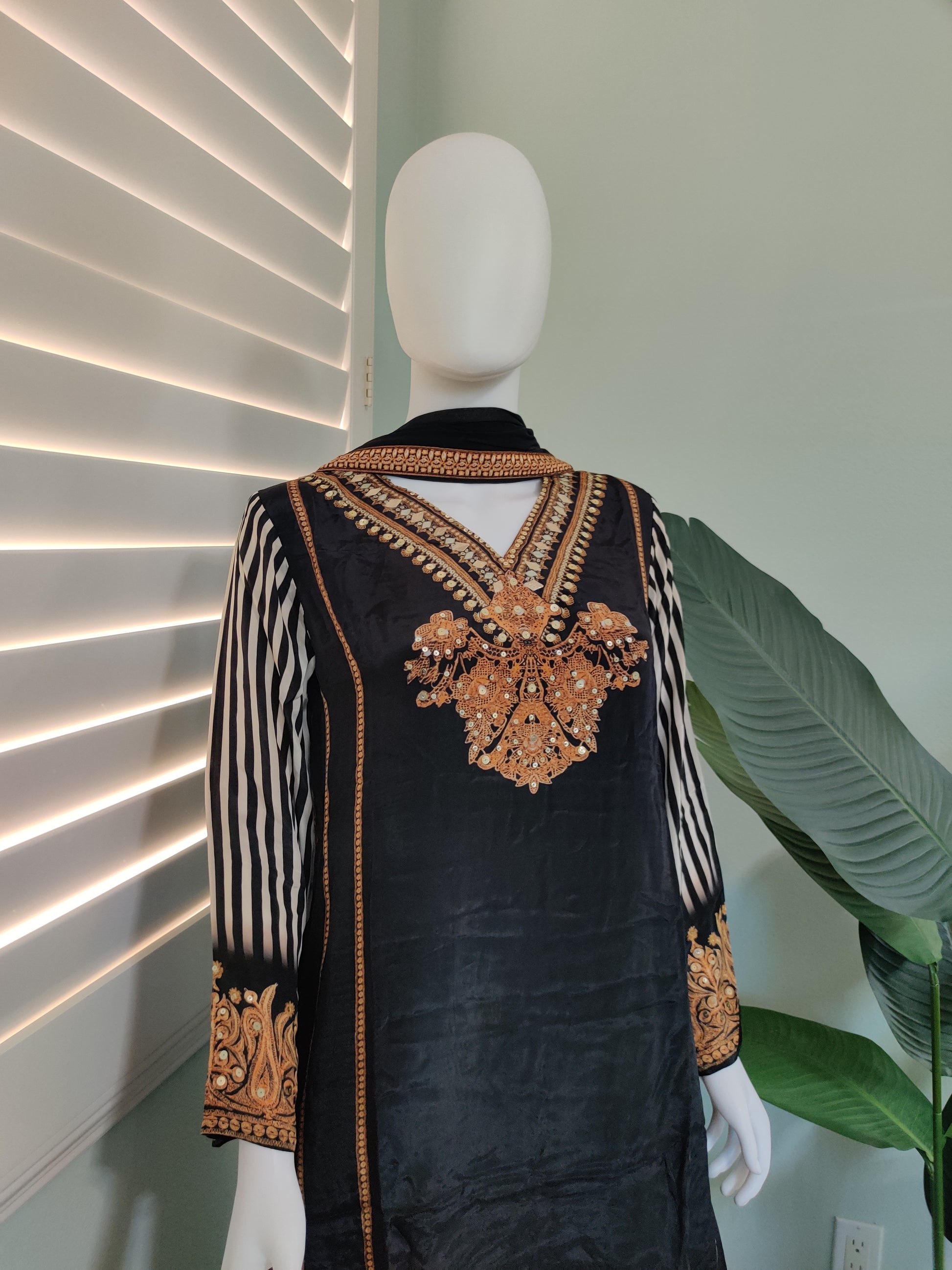 Radiant Regal: Black Crepe Silk Palazzo Kurta Set