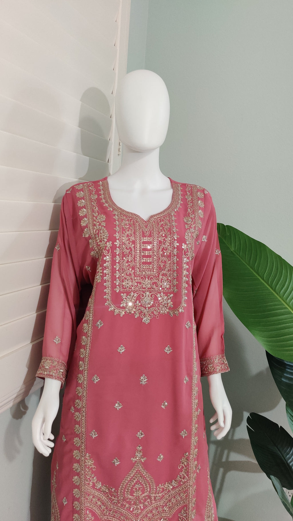 Blush Pink Zari Embroidered Kurta Skirt Set (Plus Size)