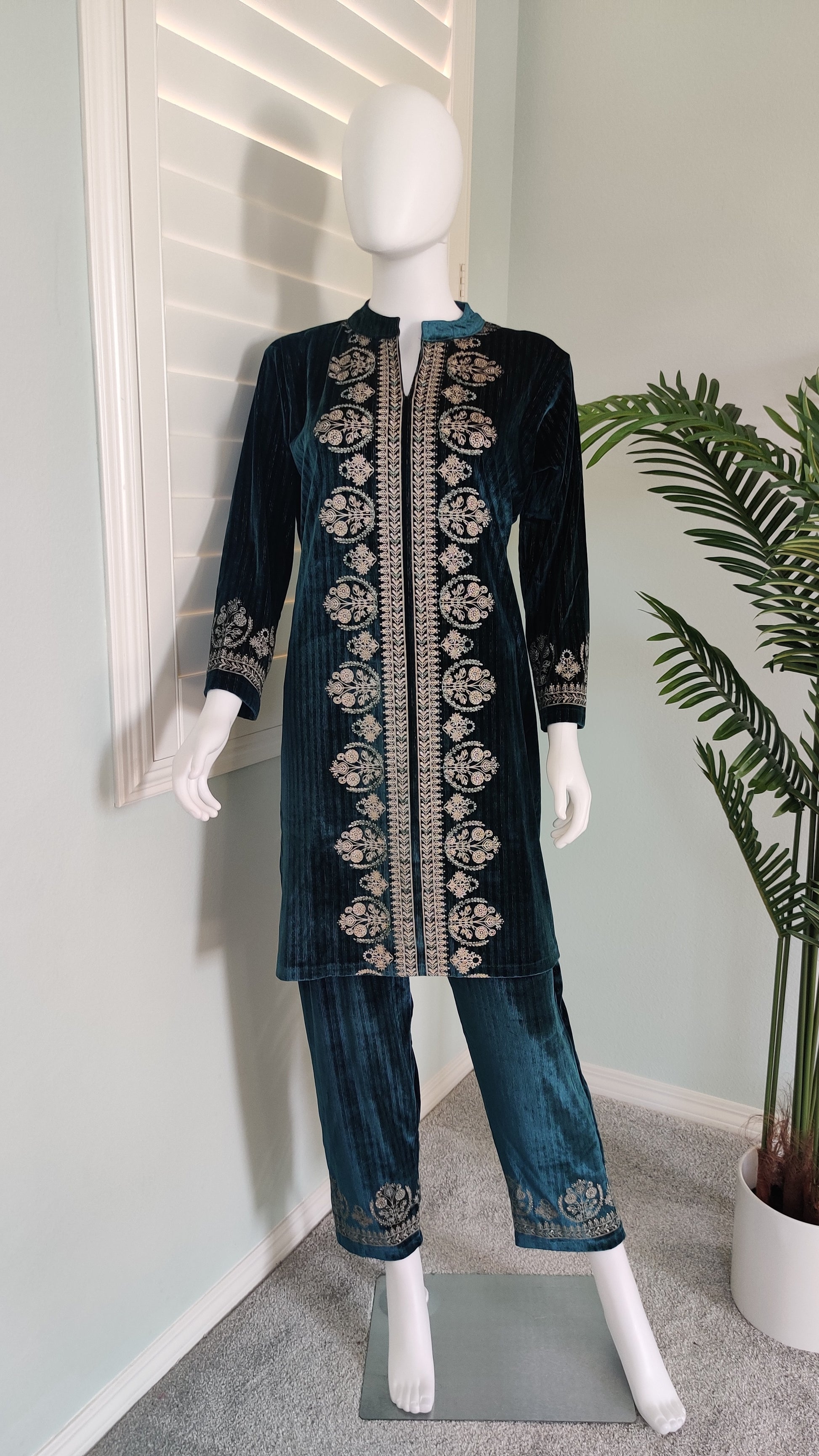 Teal Blue Embroidered Cord Set