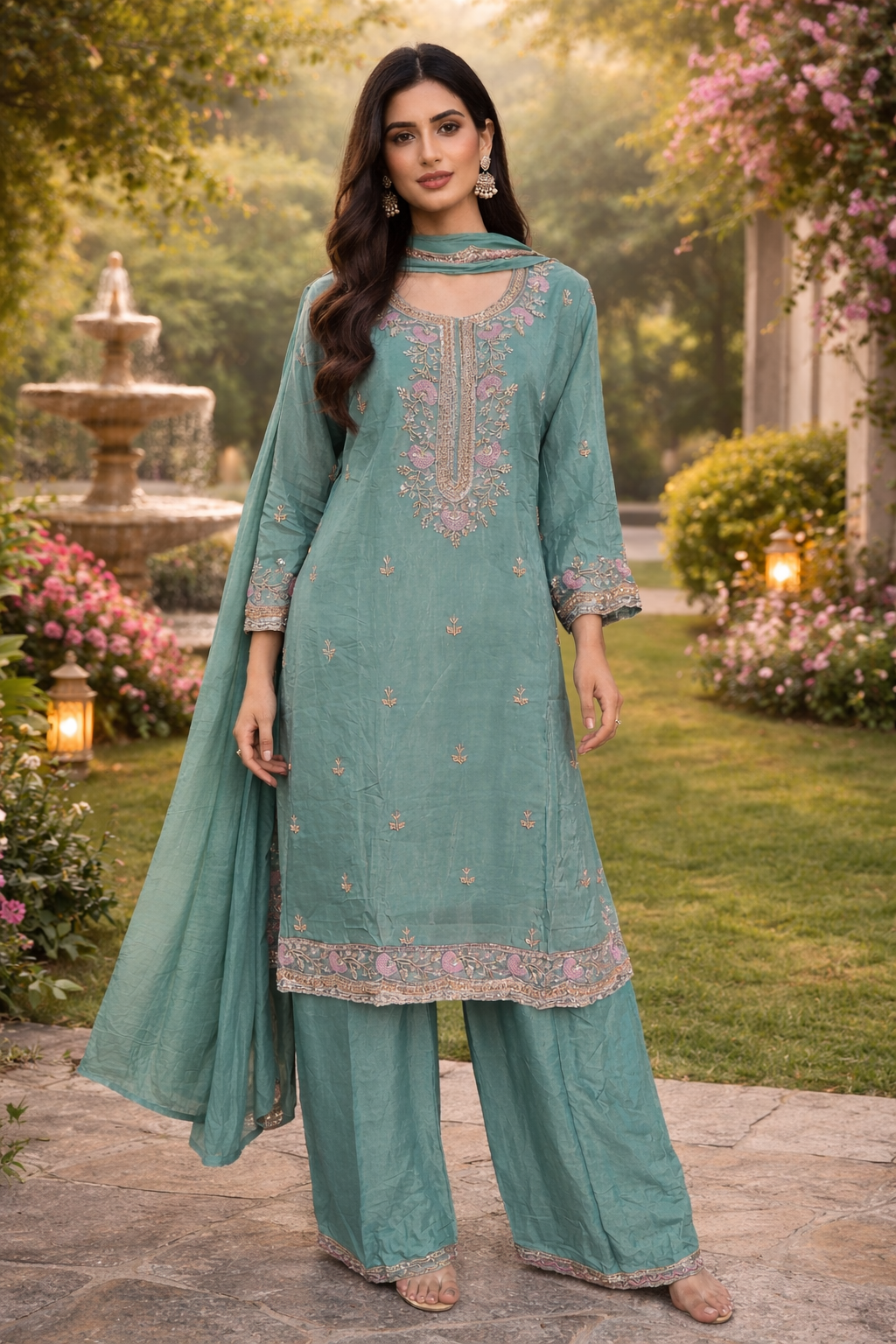 Handwork Embroidered Plazzo Kurta Suit Set