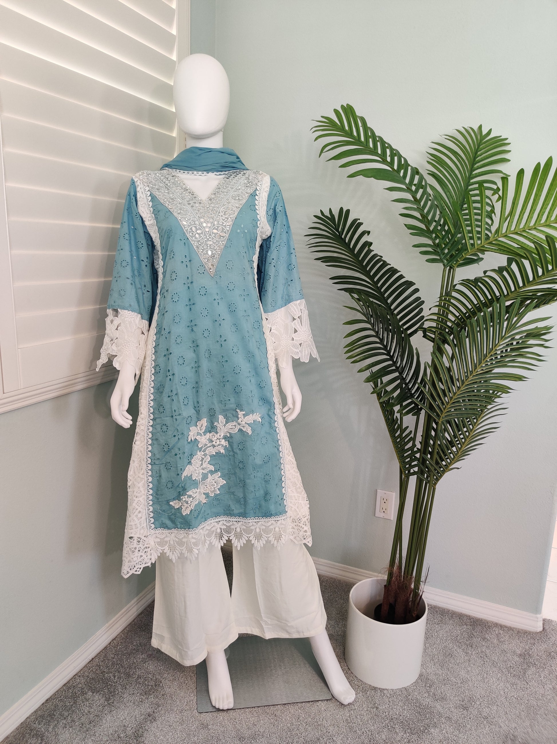 Powder Blue Pakistani Style Plazzo Kurta Set