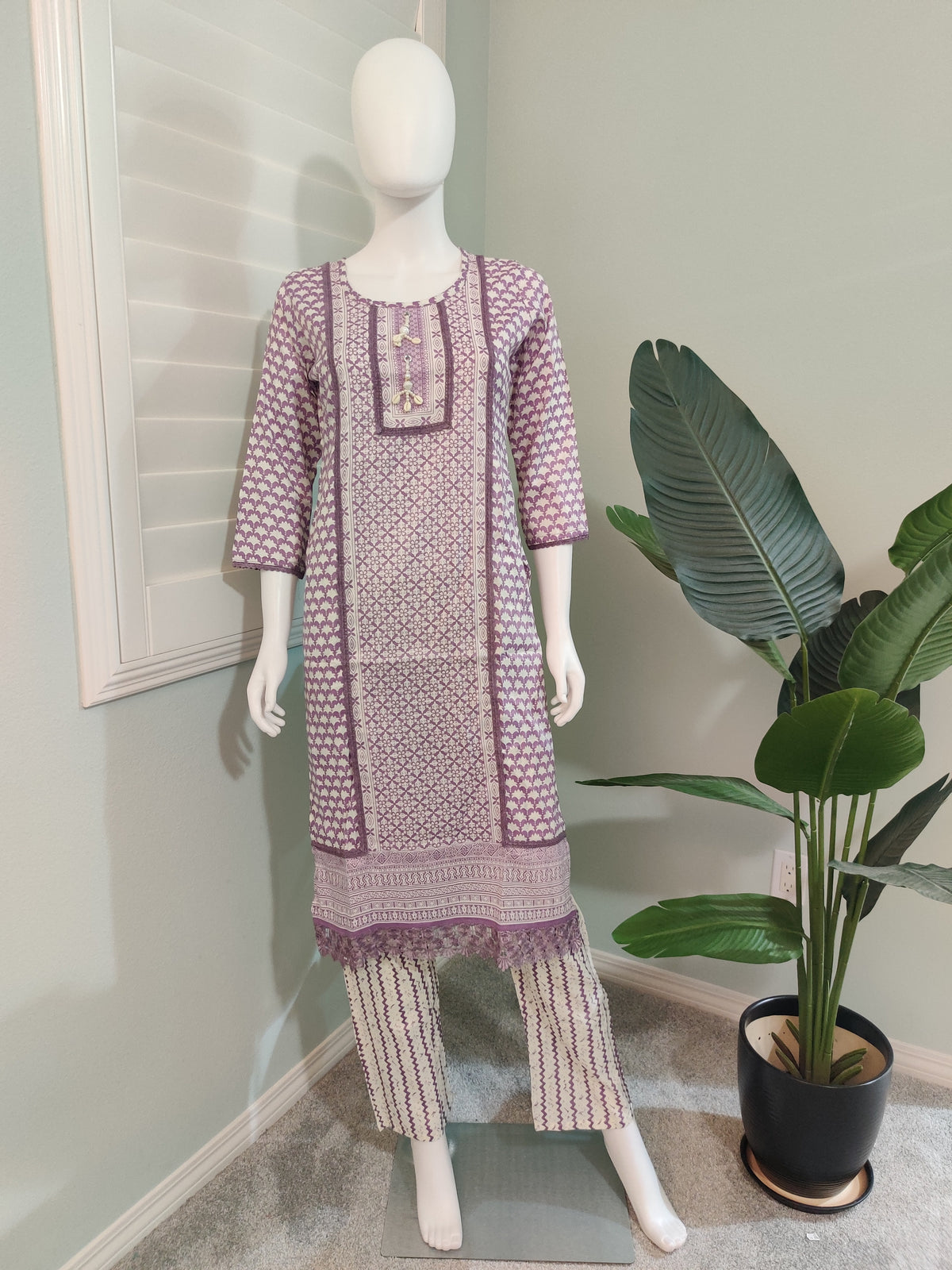 Lavendar Printed Summer Wear Cotton Kurta Set