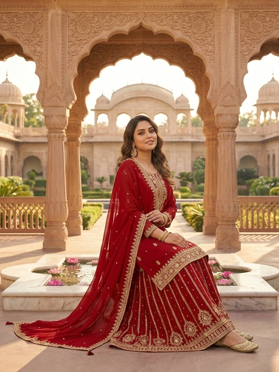 Zari Embroidered Skirt Kurta Set (Plus Size)