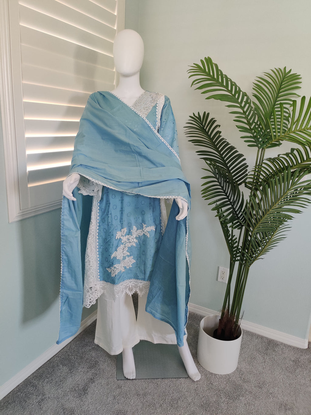 Powder Blue Pakistani Style Plazzo Kurta Set