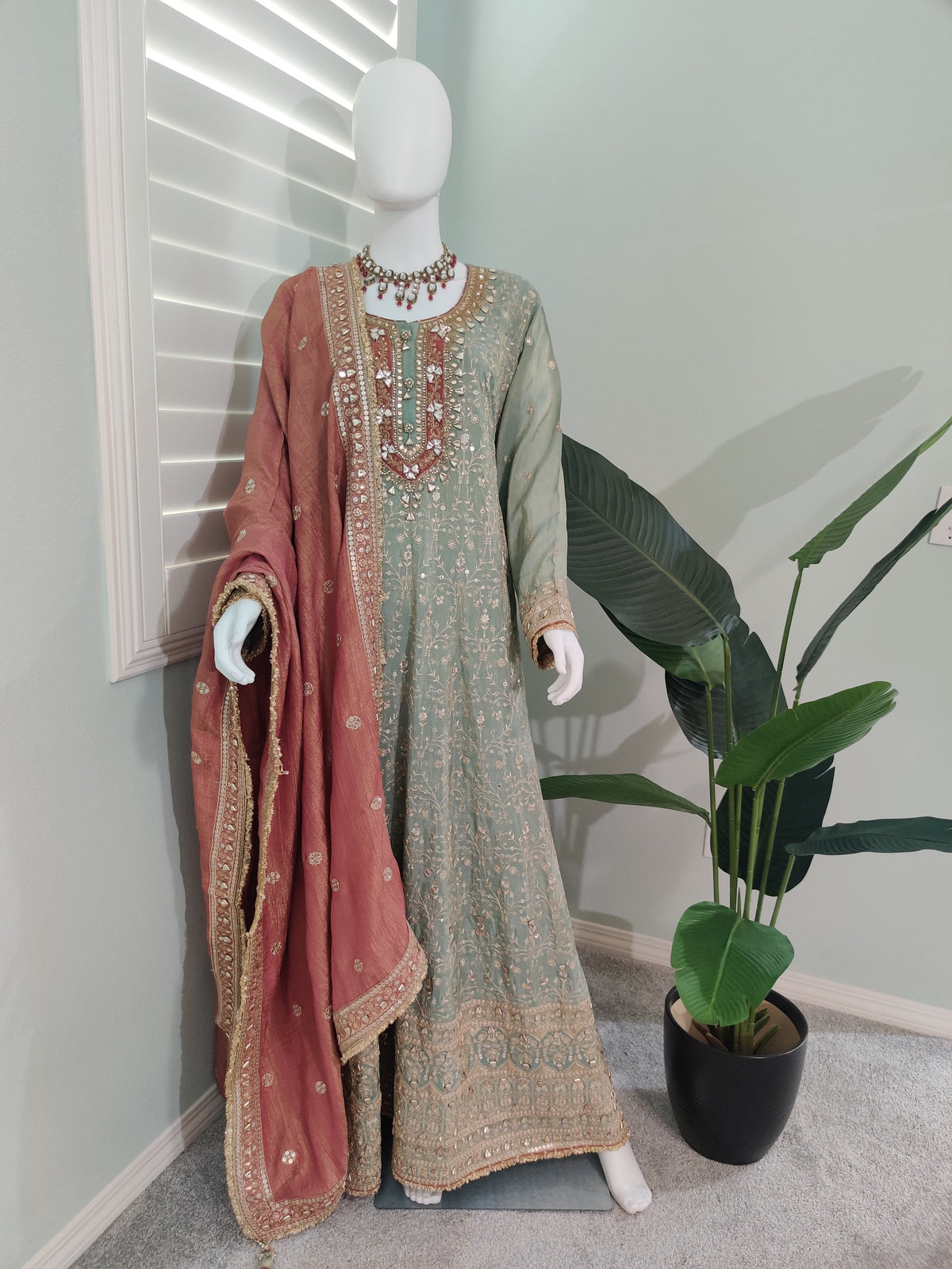 Pastel Green Party Wear Anarkali Kurta with Dupatta