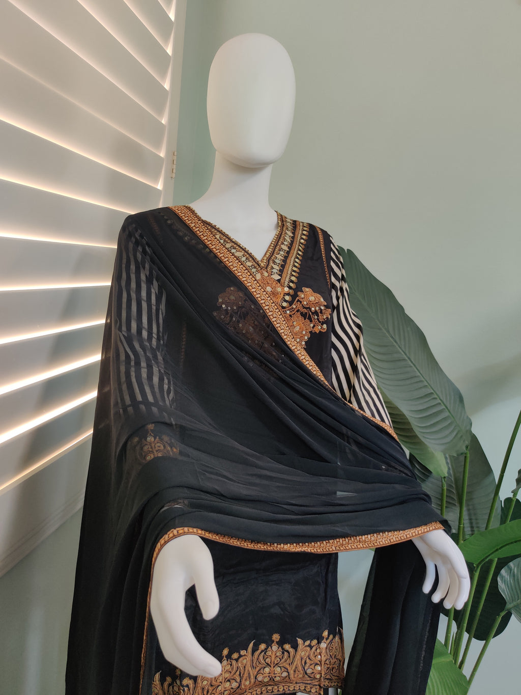 Radiant Regal: Black Crepe Silk Palazzo Kurta Set