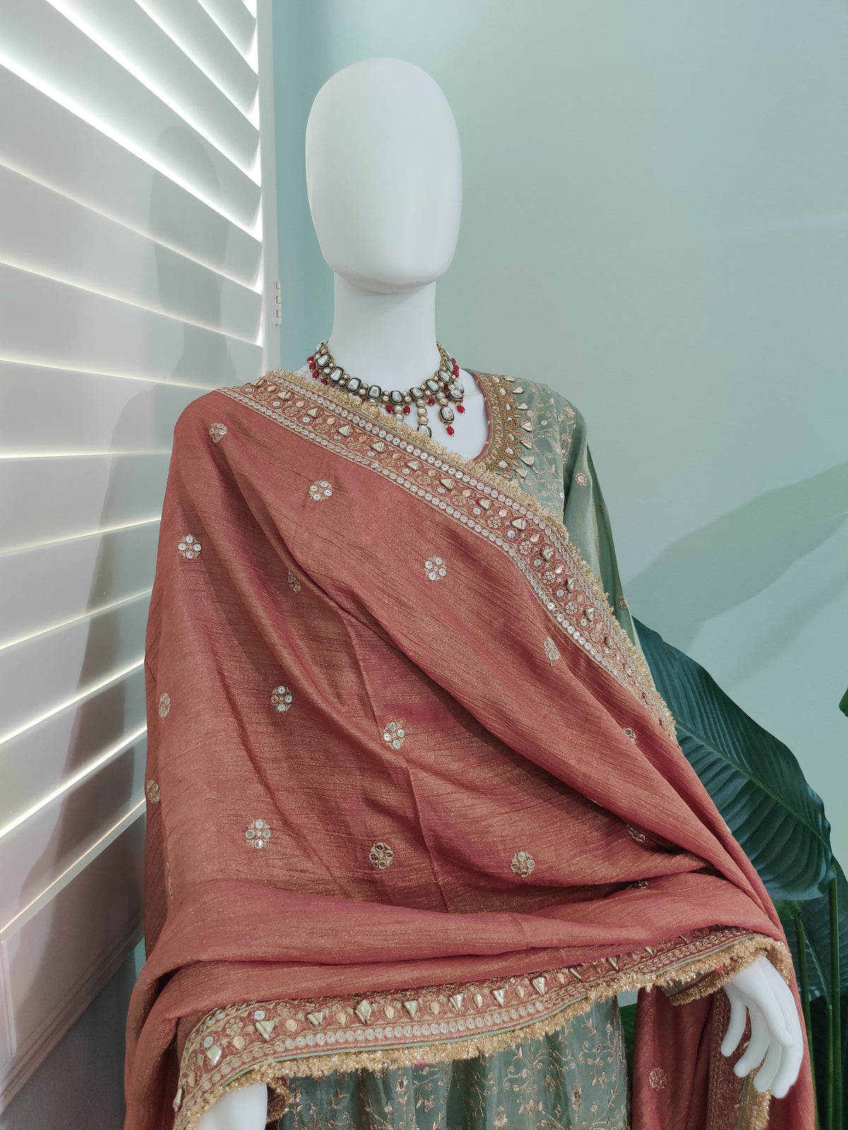 Pastel Green Party Wear Anarkali Kurta with Dupatta