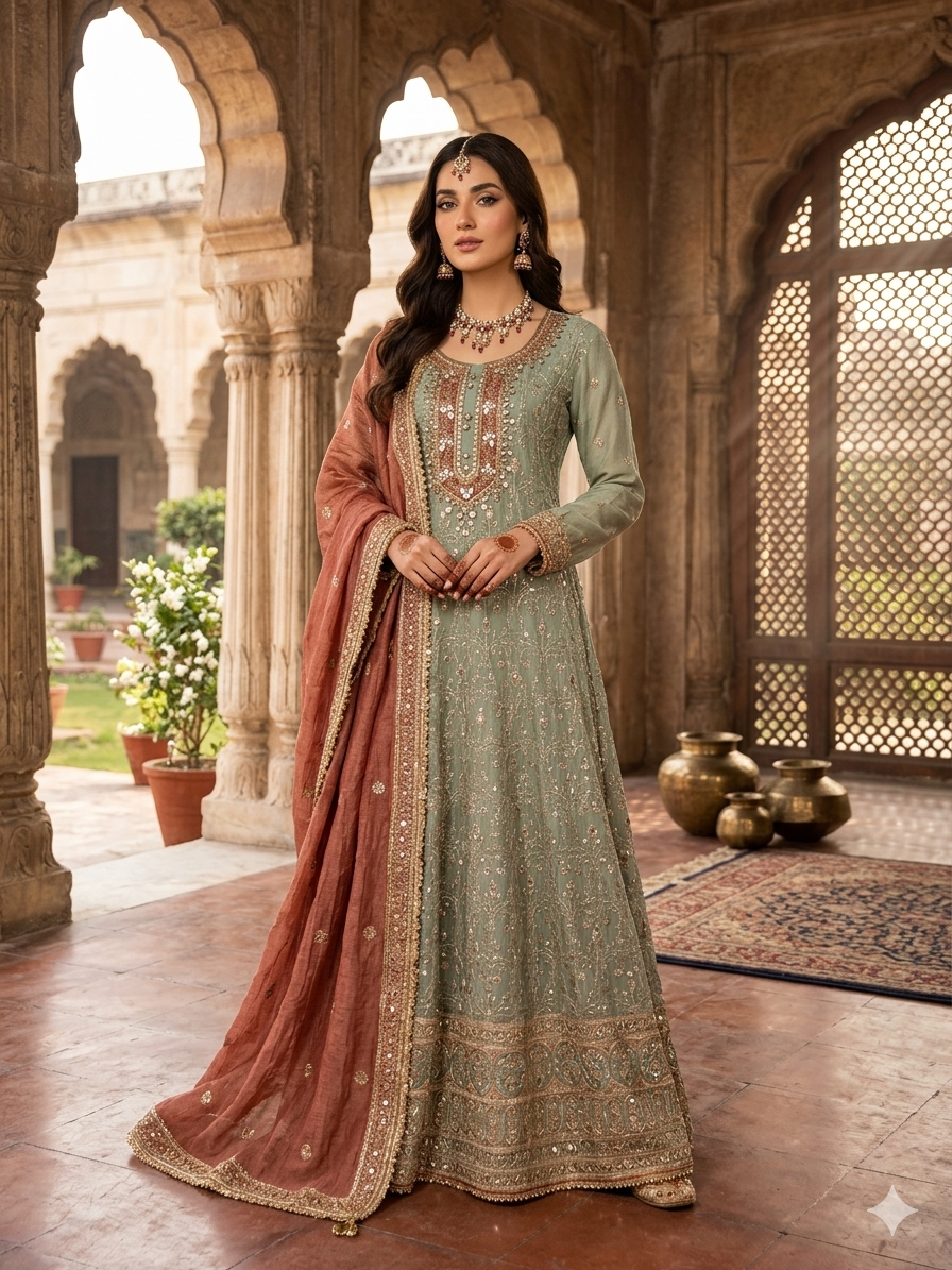 Pastel Green Party Wear Anarkali Kurta with Dupatta