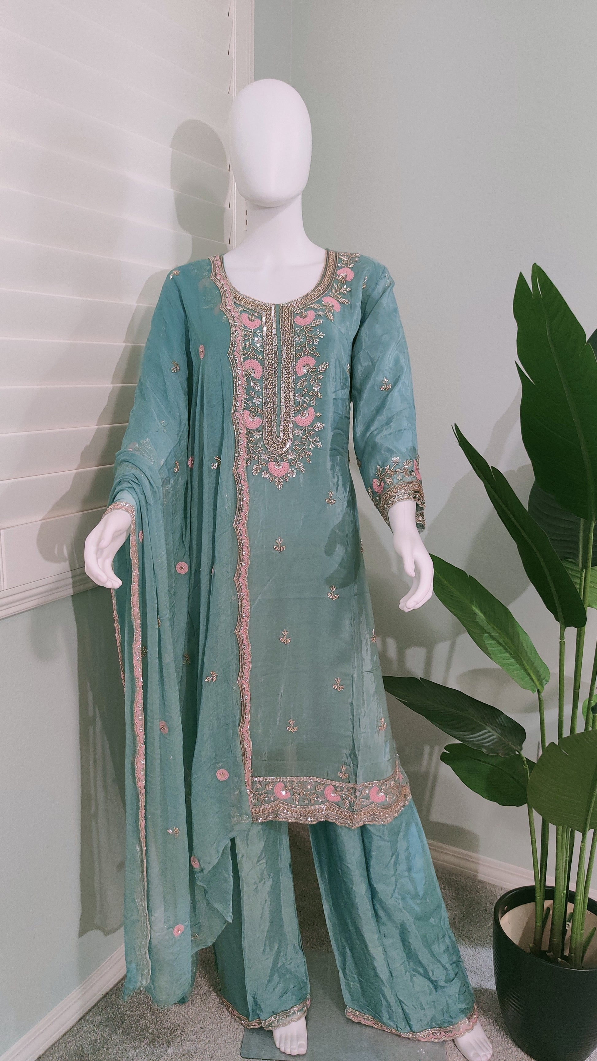 Handwork Embroidered Plazzo Kurta Suit Set
