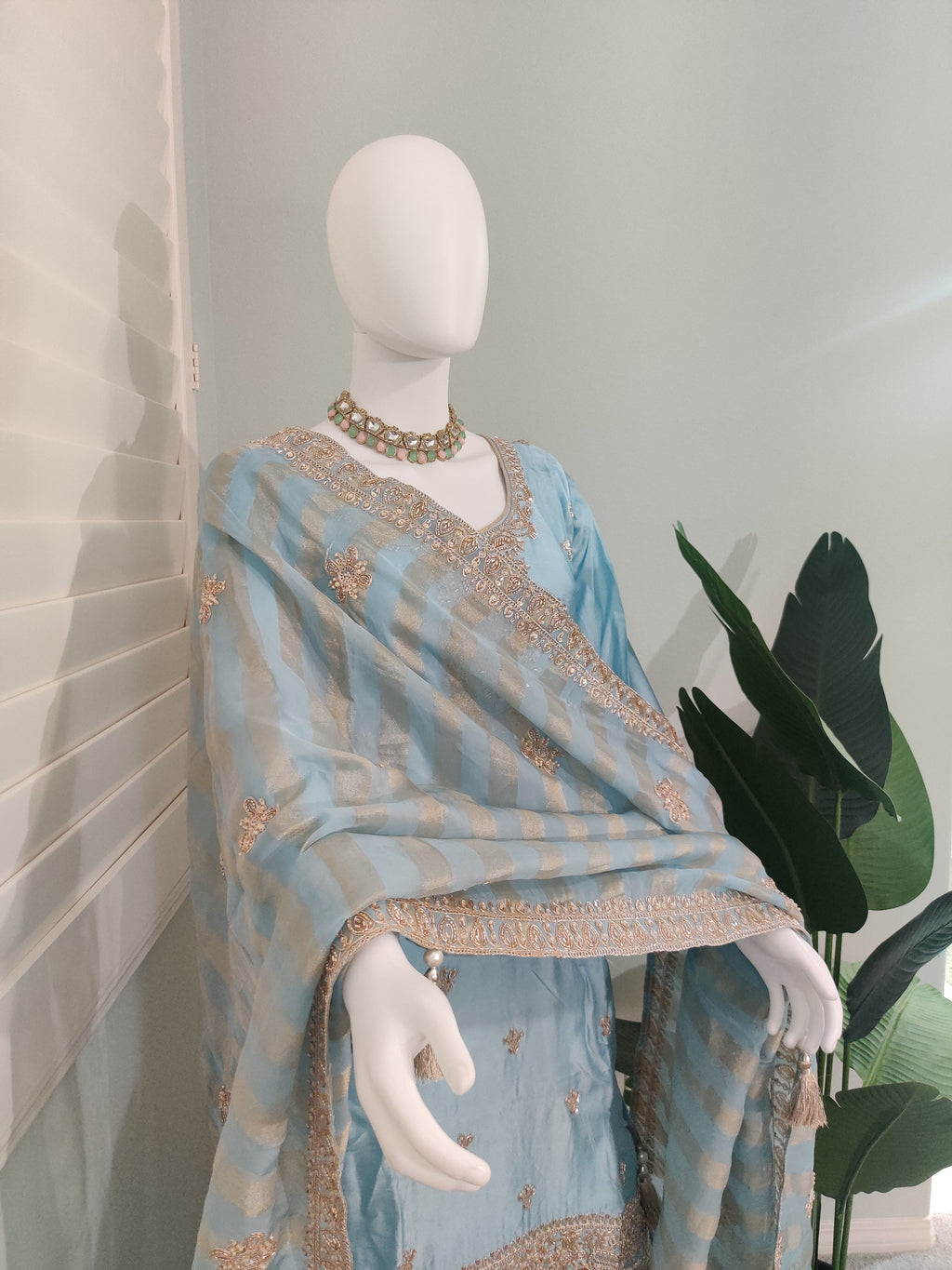 ✨ Silk Zari Embroidered Plazzo Kurta Set — Luxe & Regal