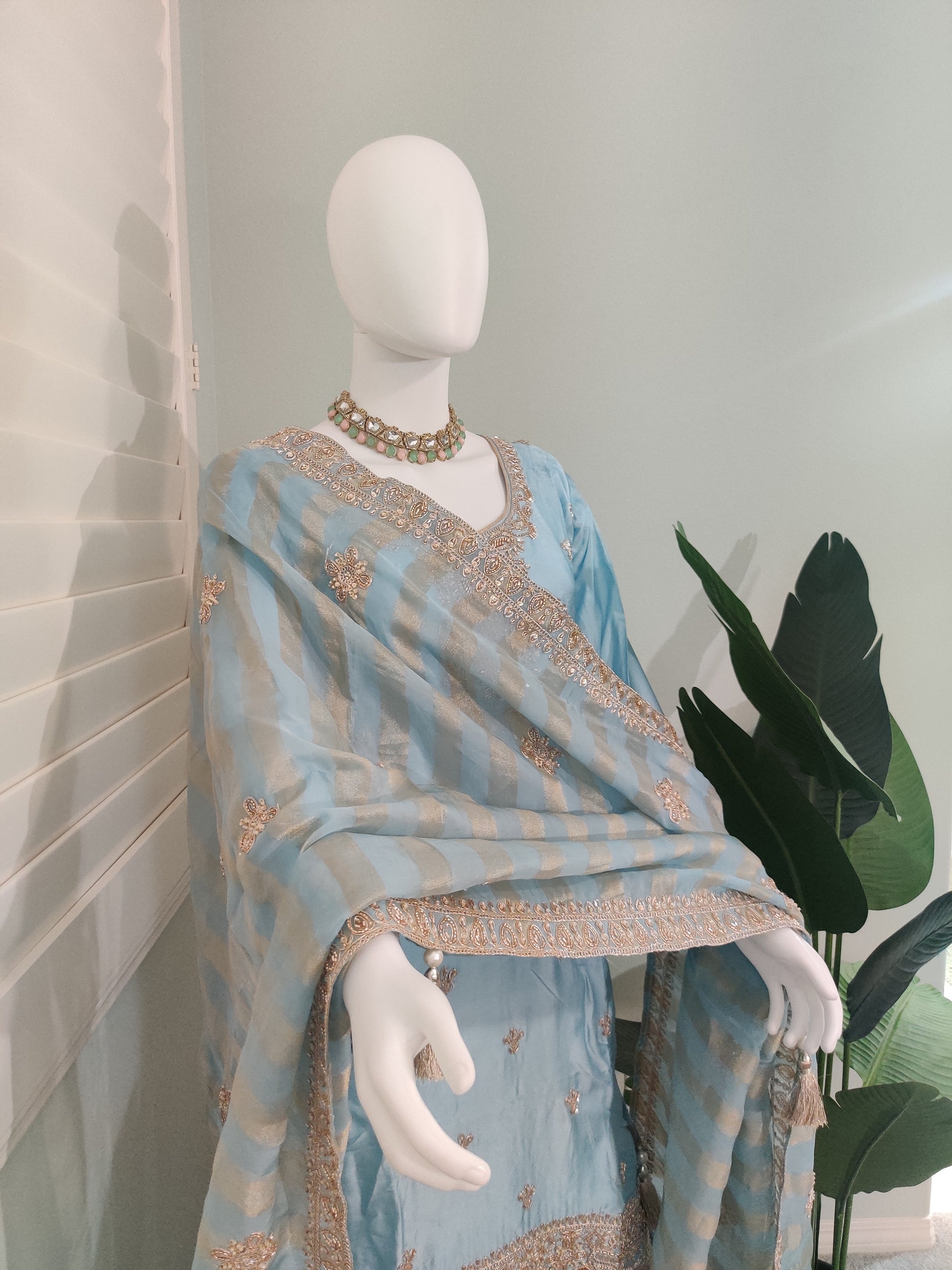 ✨ Silk Zari Embroidered Plazzo Kurta Set — Luxe & Regal