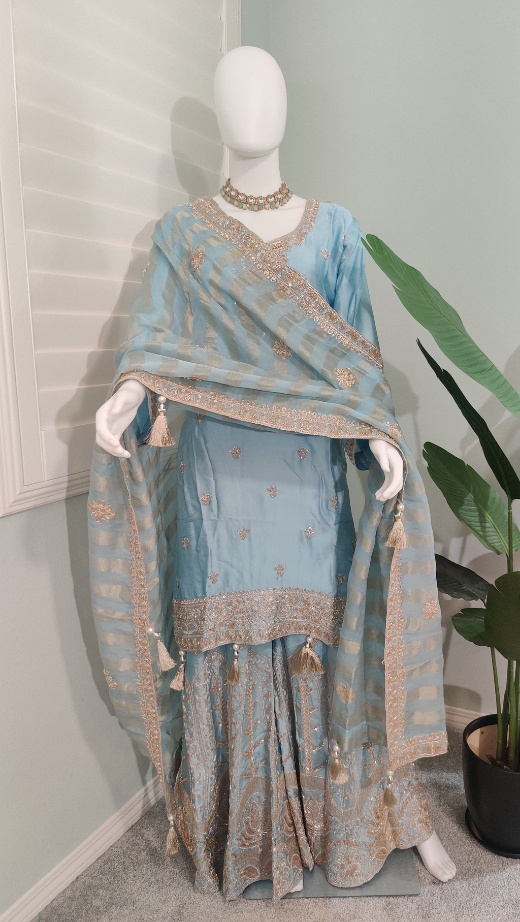 ✨ Silk Zari Embroidered Plazzo Kurta Set — Luxe & Regal