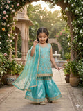 Turquoise Fendy Silk Sharara suit set for girls