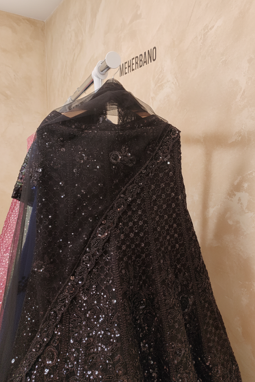 Black Hand Embroidered Lehenga Set