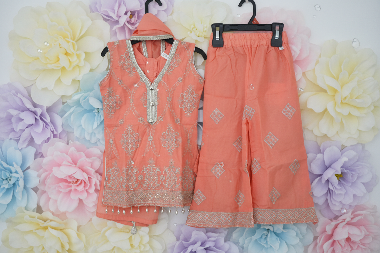 Coral Cotton Plazzo Kurta Set for girls
