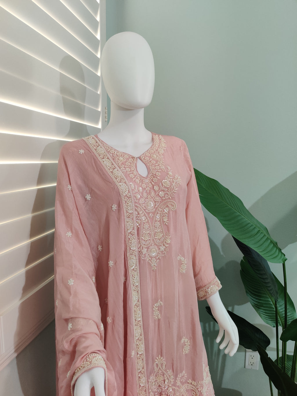 Soft Blush Pink Pearl Embroidered Sharara Kurta Set