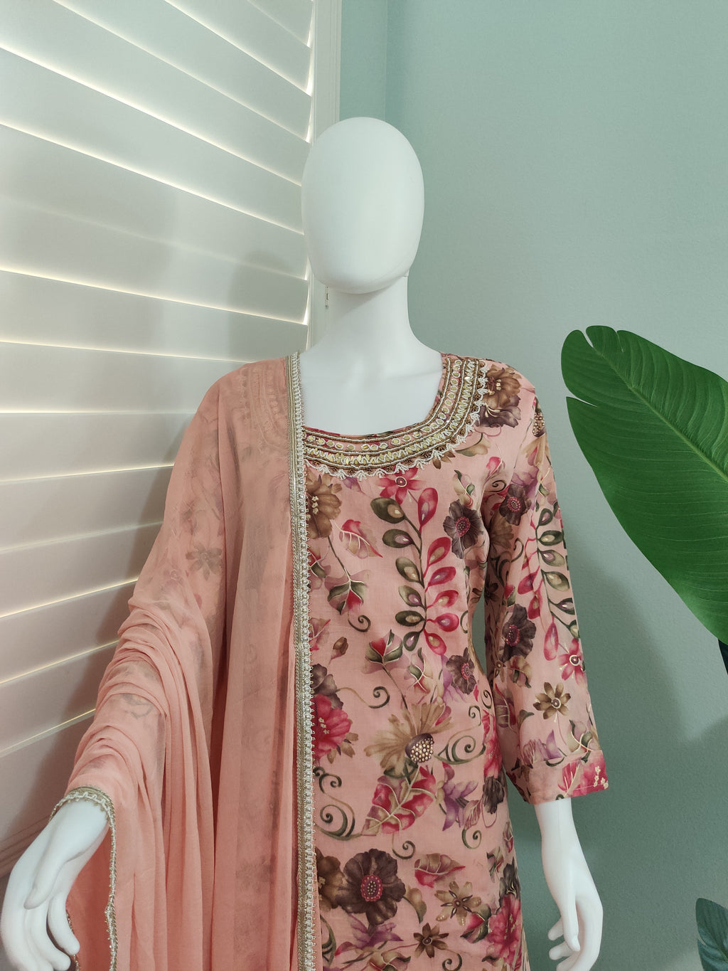 Floral Elegance Cotton Kurta Set (Plus Size)