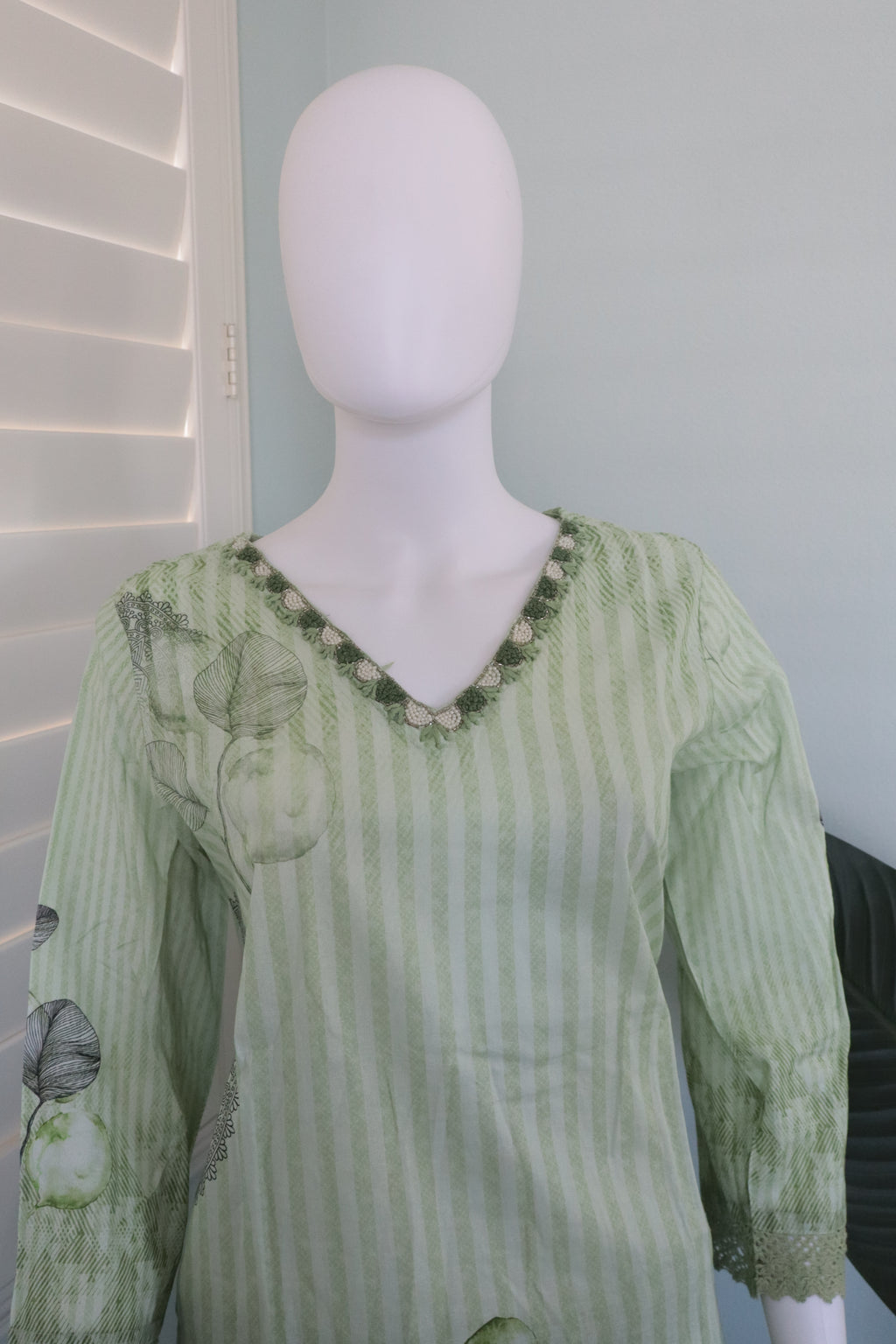 Light Green Digital Print Cotton Kurta Set